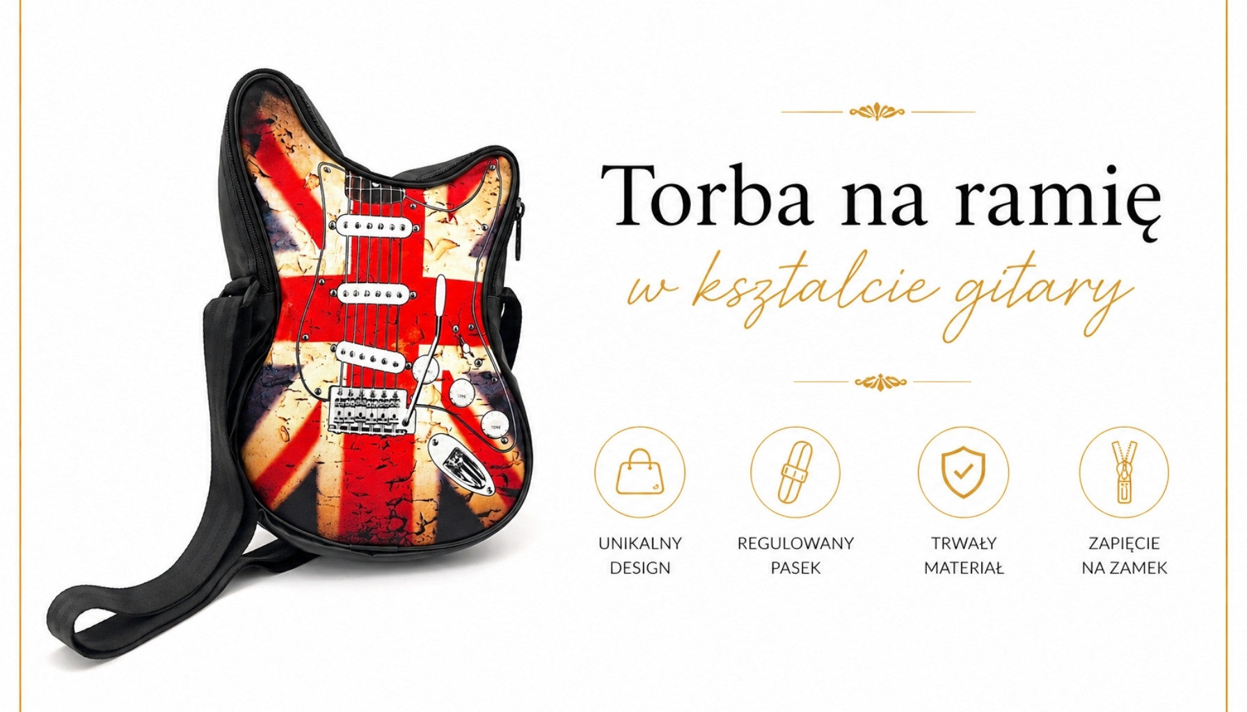 Skuldertaske formet som en guitar – britisk flag – Gave til musikfan - RBG-008