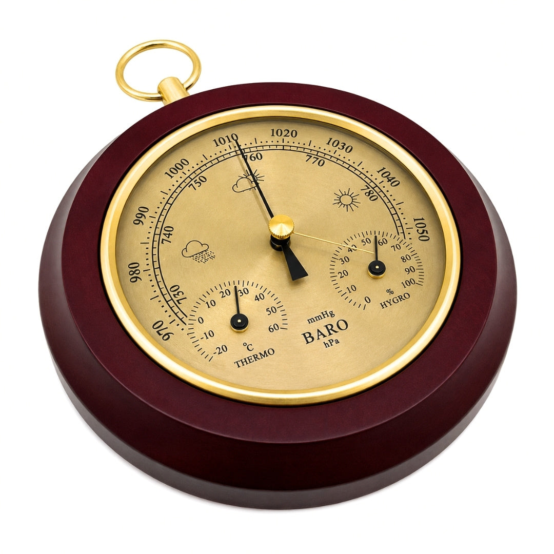 3-i-1 vejrstation, termometer, barometer, hygrometer, rund - YG386