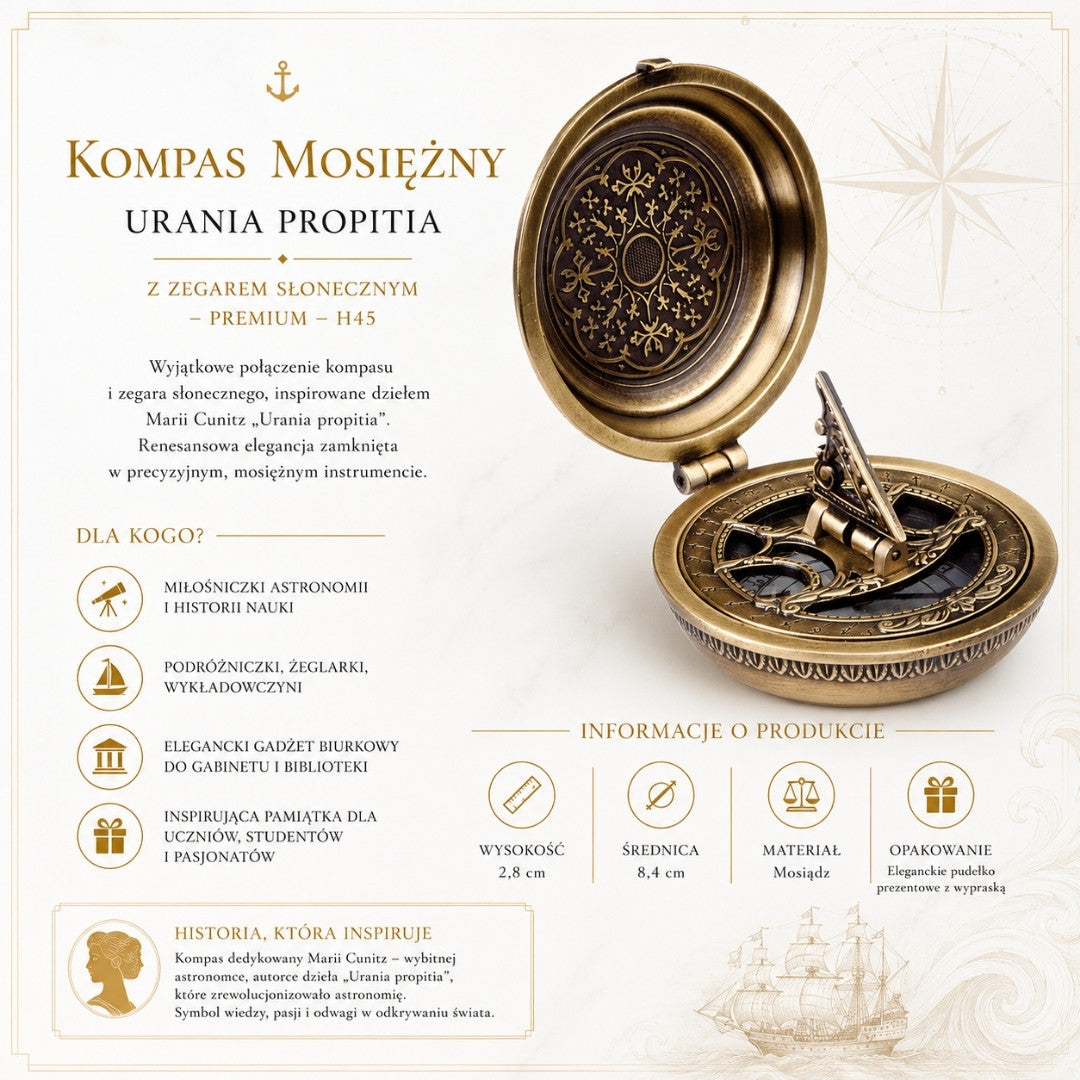 Urania Propitia messingkompas med solur - premium - H45