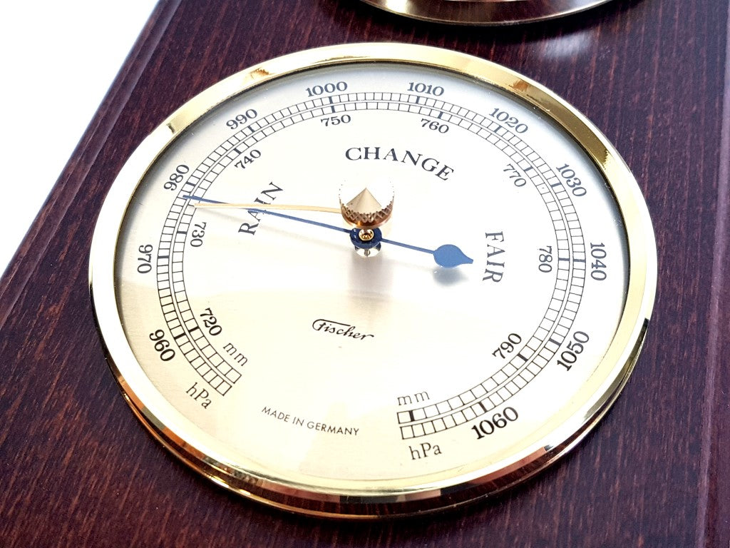 Fischer vejrstation - barometer hygrometer termometer - messing træ - 9176-22
