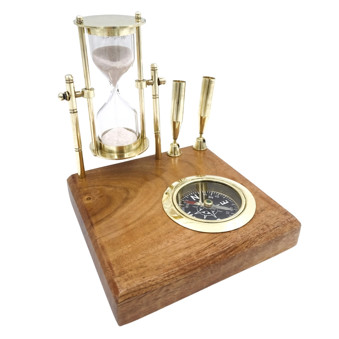 Retro skrivebordssæt - Timeglas Kompas og penneholdere - NC2618OP