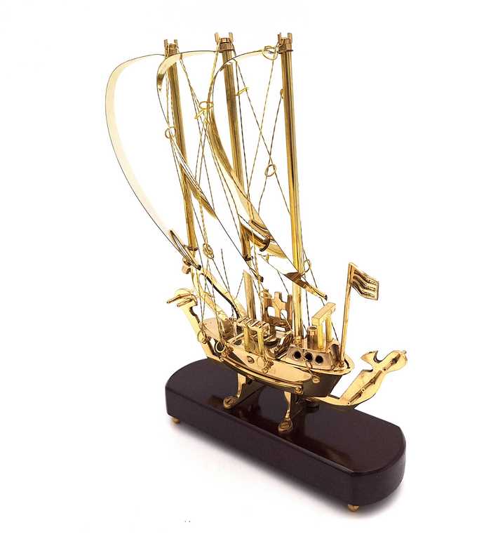 Messingskib på træfod - 30cm - N-3615A