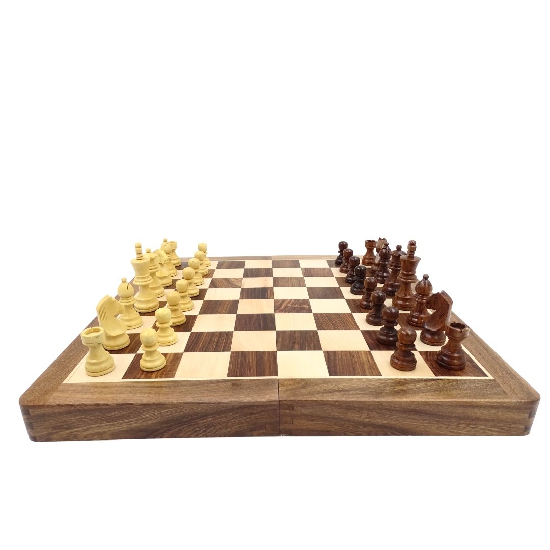 Træskakspil 40×40 cm– mindre fejl – foldbart skakbræt - G114