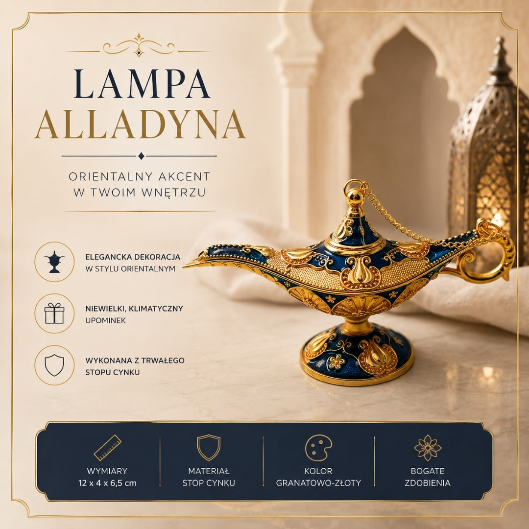 Dekorativ Alladin-lampe i metal, marineblå-guld 12cm - LAB12