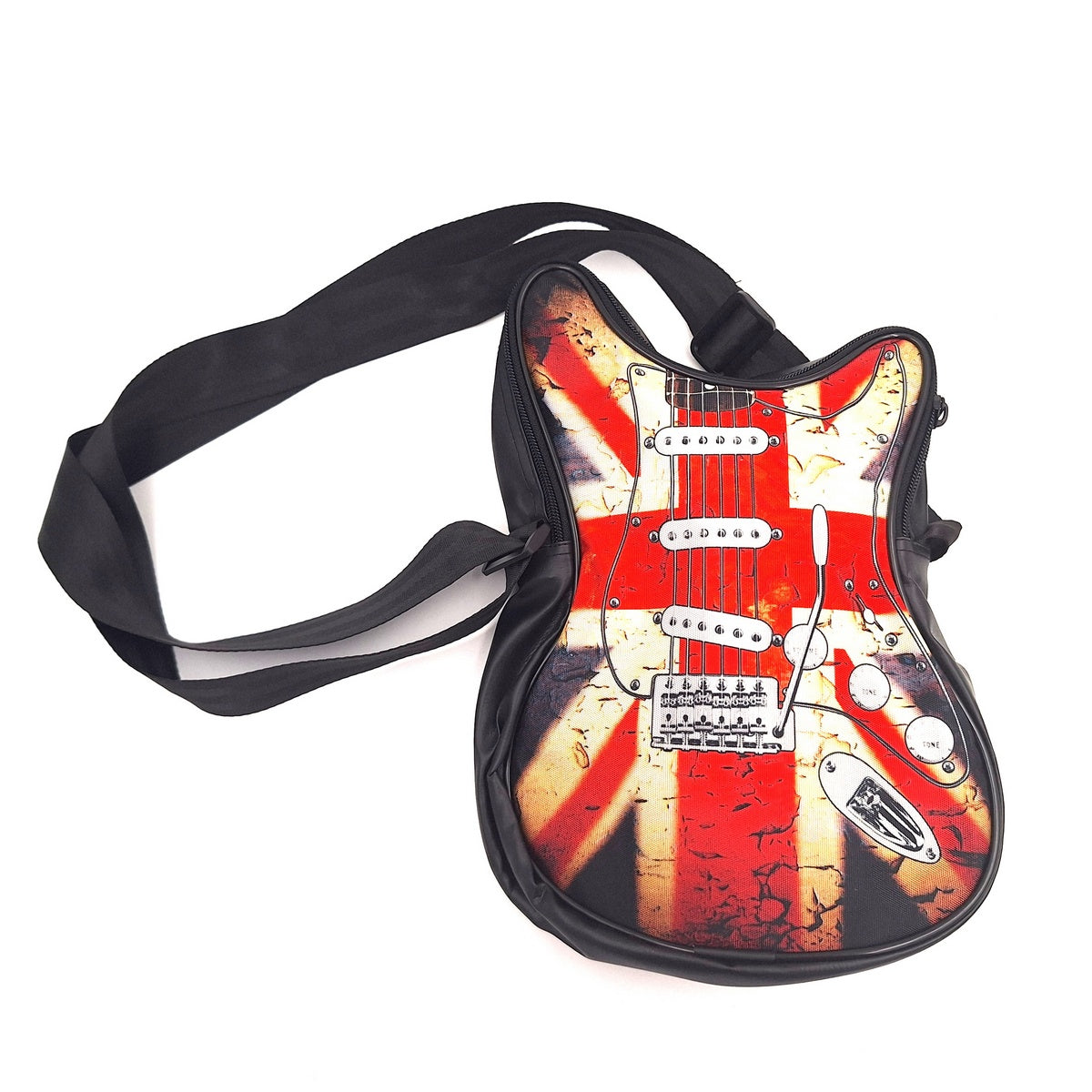 Skuldertaske formet som en guitar – britisk flag – Gave til musikfan - RBG-008