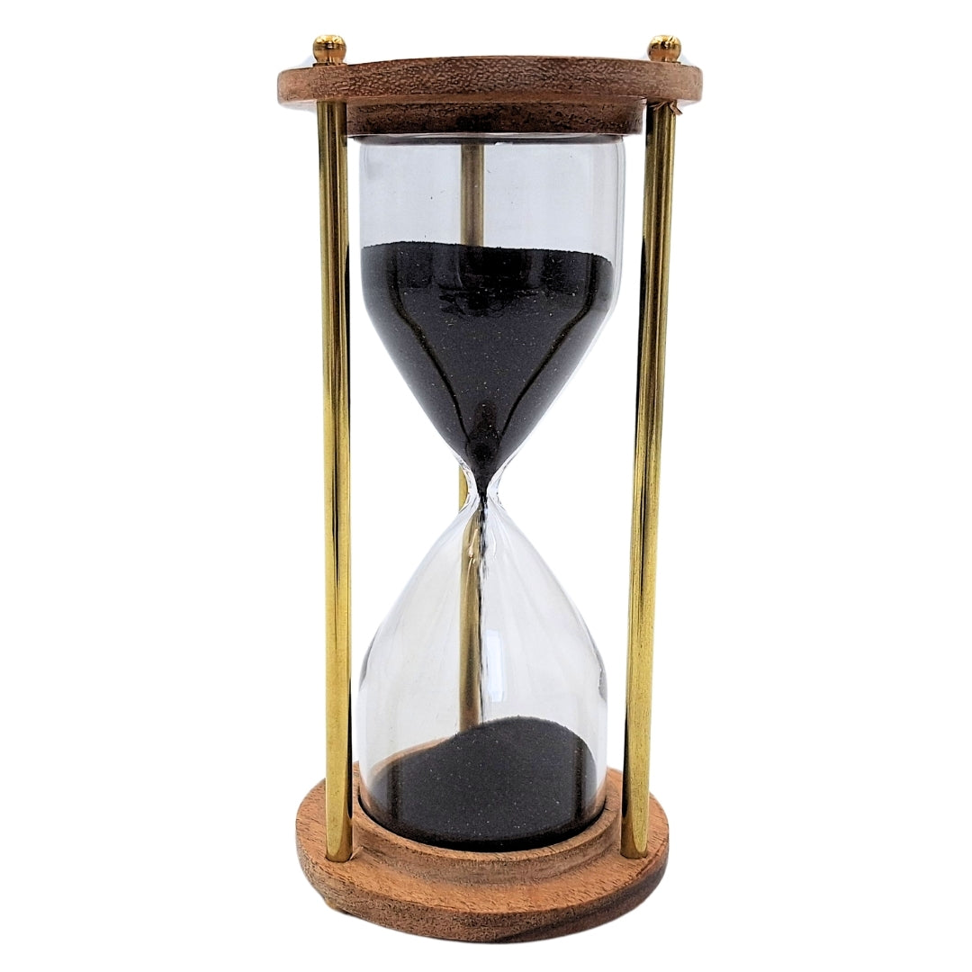 Timeglas i messing og træ – 5 minutter – Elegant retrodekoration – NC3012V