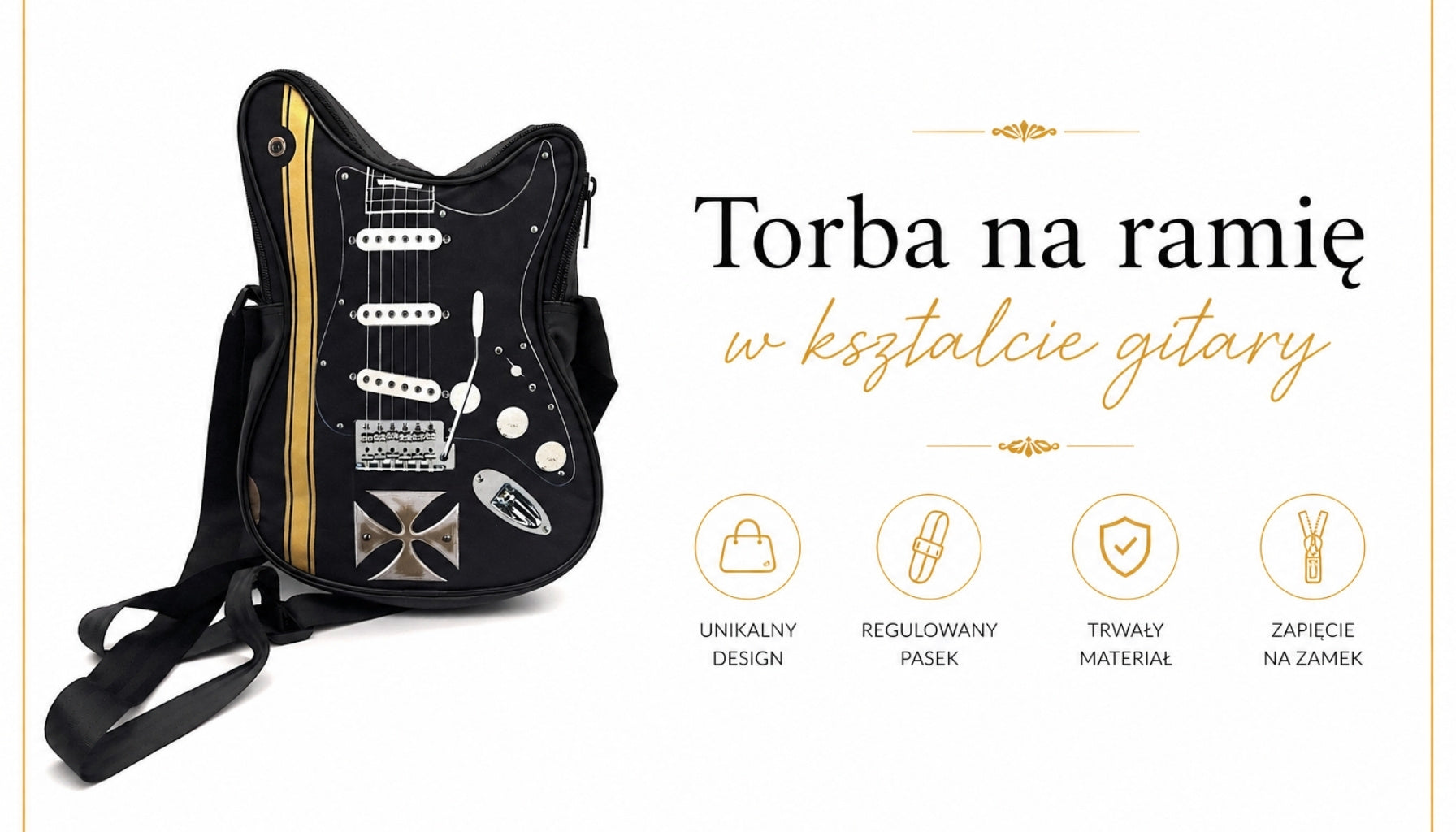 Skuldertaske formet som en guitar med malteserkors – Gave til guitarist - RBG-005