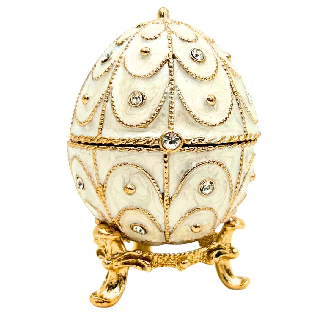 Eksklusiv metallsmykkeskrin, Fabergé-æg med krystaller - B0748-17WH