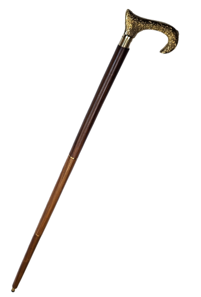 Træstok med gyldent håndtag - foldbar - elegant gave med mulighed for personlig gravering - 91,5 cm, brun med messinghåndtag