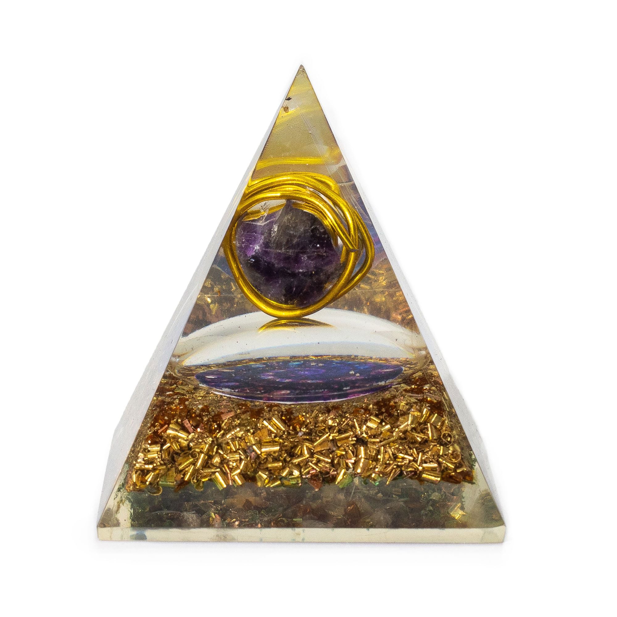 Orgonit Pyramide Mellem med Ametyst og Kobber 7x6 cm