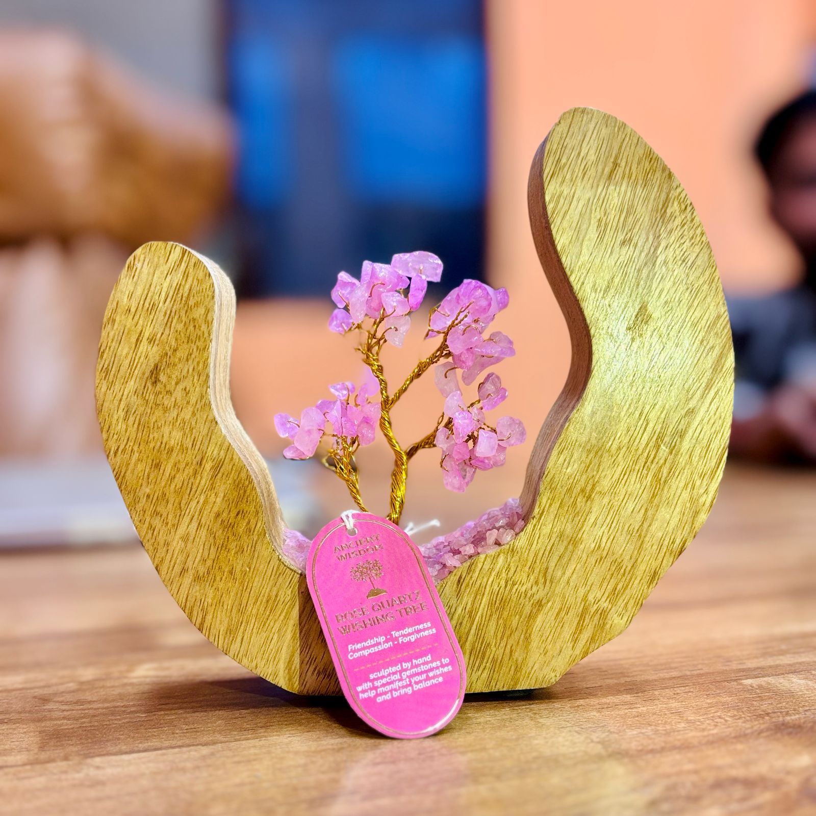 Energi Have af Rosa Kvarts i Halvramme af Mango Træ