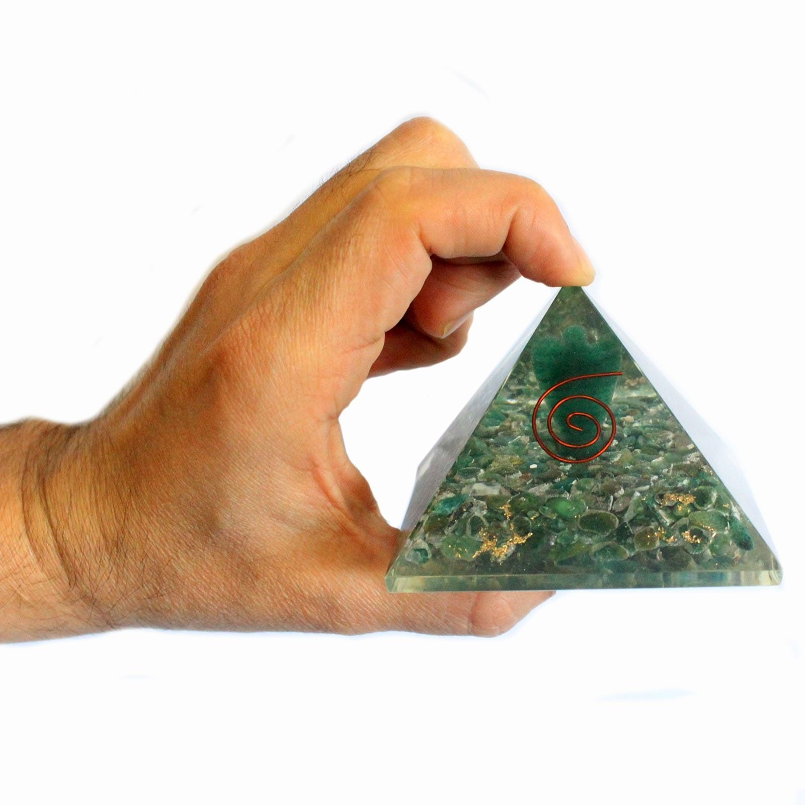 Magisk Orgonit Pyramide 70 mm - Engel med Esoteriske Genstande, Grønligt Indre og Håndlavet Finish