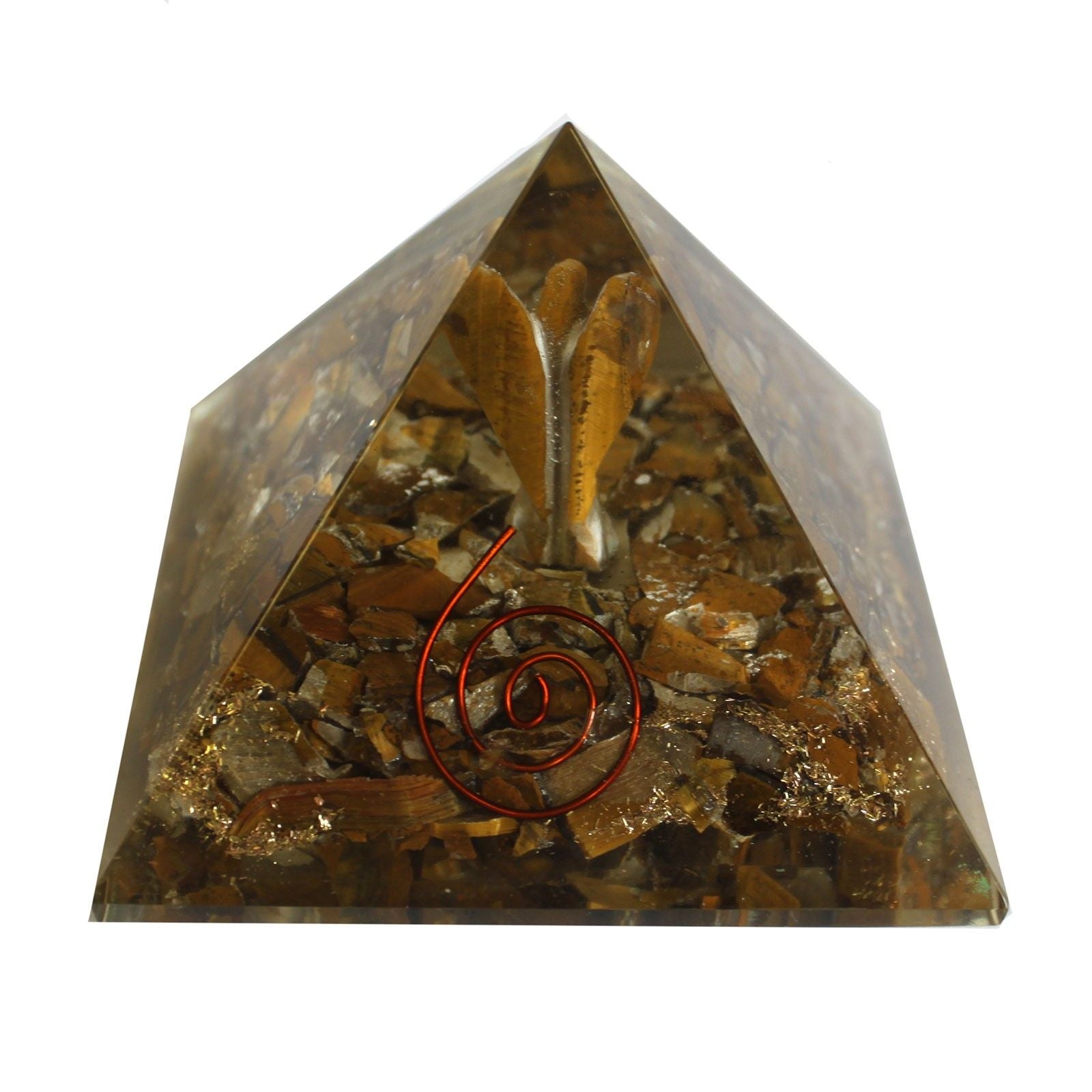 Magisk Orgonit Pyramide 70 mm - Engel med Esoteriske Genstande, Grønligt Indre og Håndlavet Finish