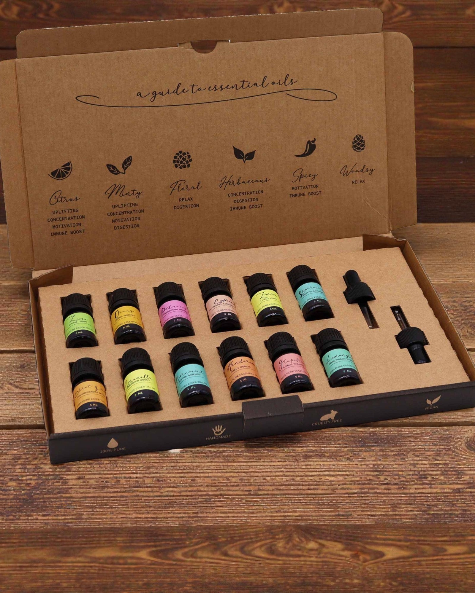 Letnia Energia Natury – luksuriøst sæt med 12 æteriske olier, 5 ml, med pipetter