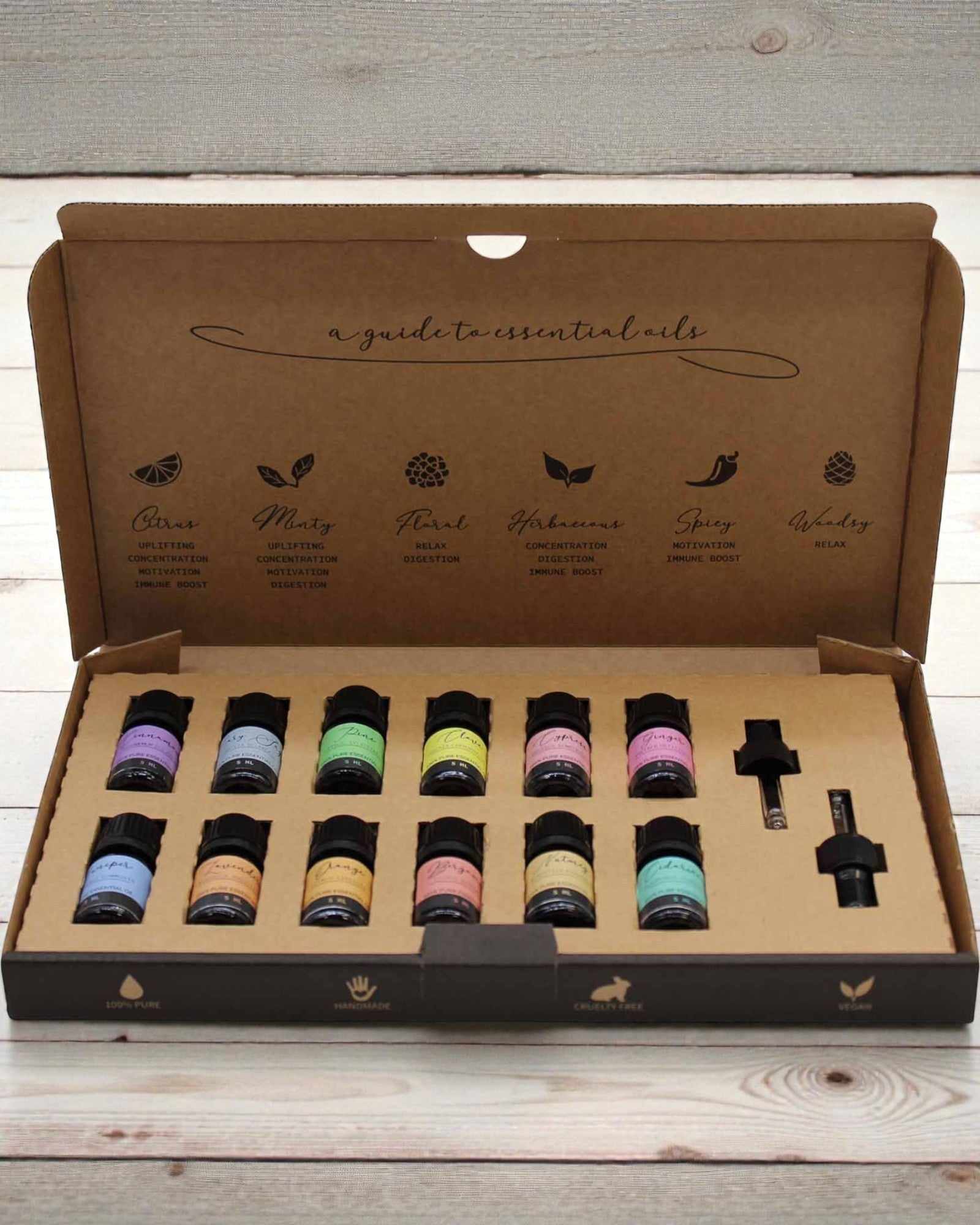 Efterårets naturharmoni – Luksussæt med 12 æteriske olier 5 ml med pipetter