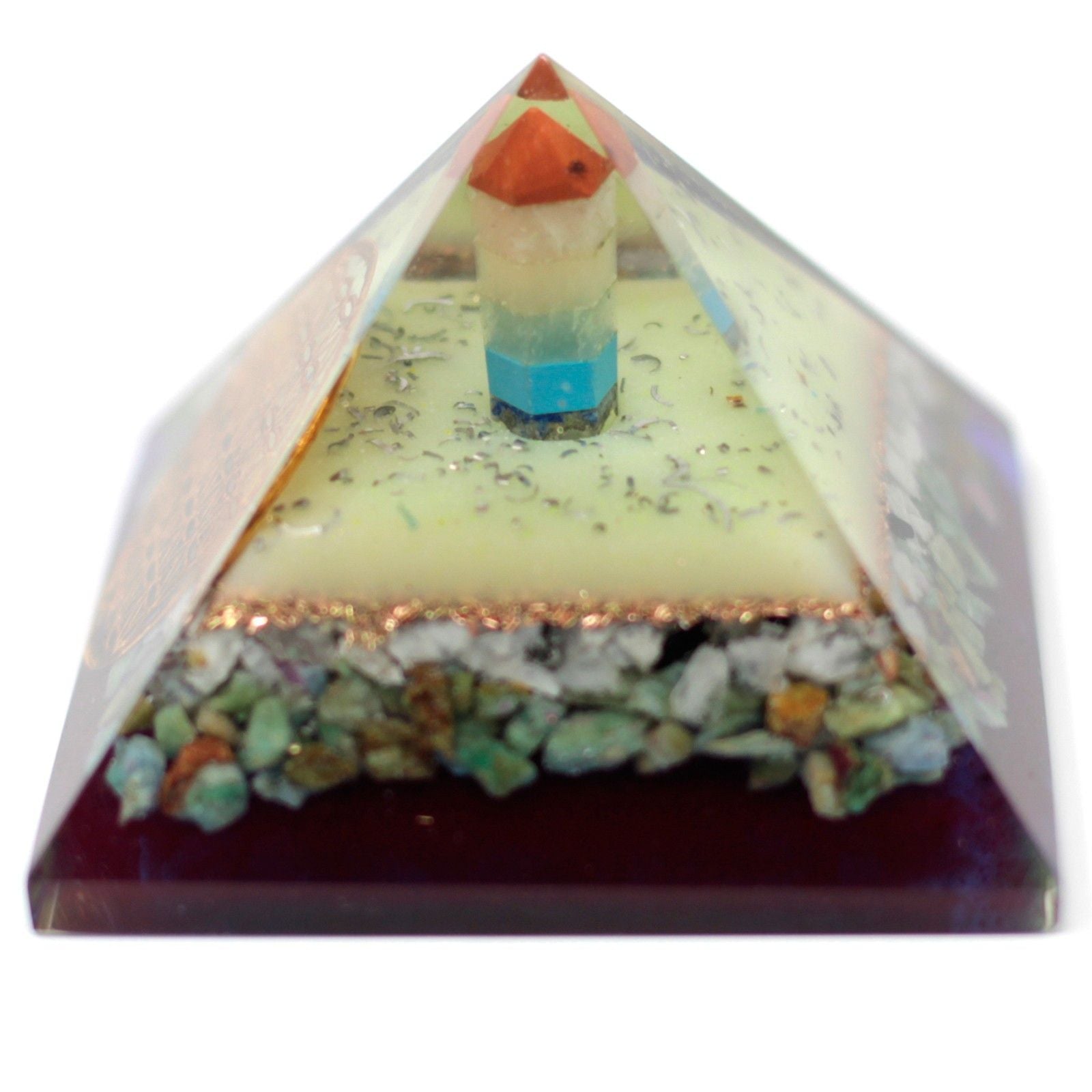 Stor Orgonit Pyramide 70mm med Livets Blomst Symbol