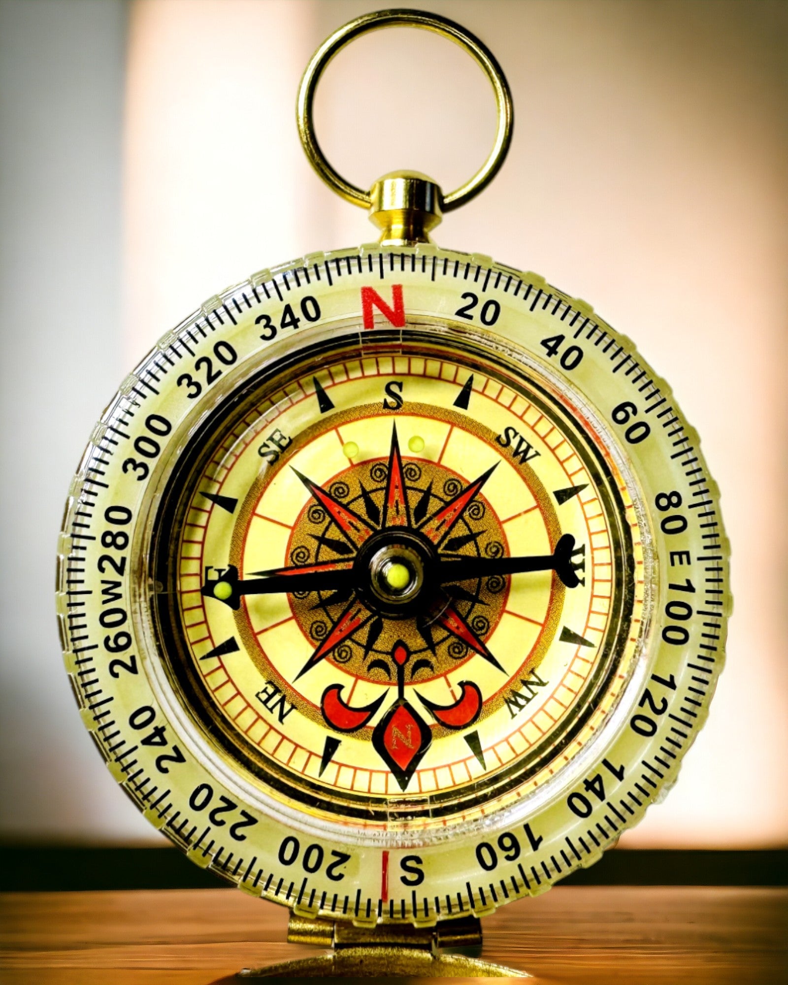 Vandtæt Messingkompas med Glødeffekt - Uundværlig til Vandreture og Camping, personliggørelse med gravering