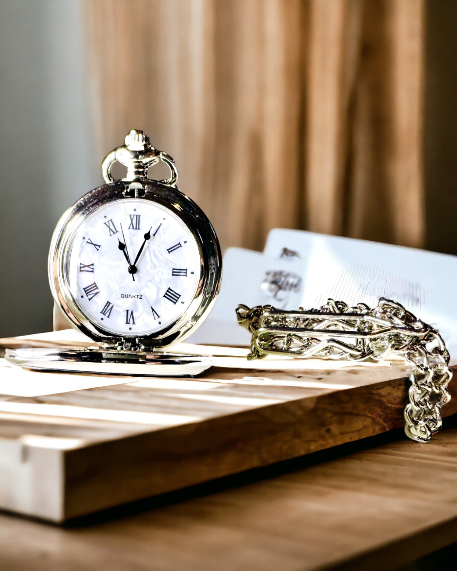 Klassisk Lommeur med Romertal og Kæde, Kvarts, Stålglans - sølvfarvet