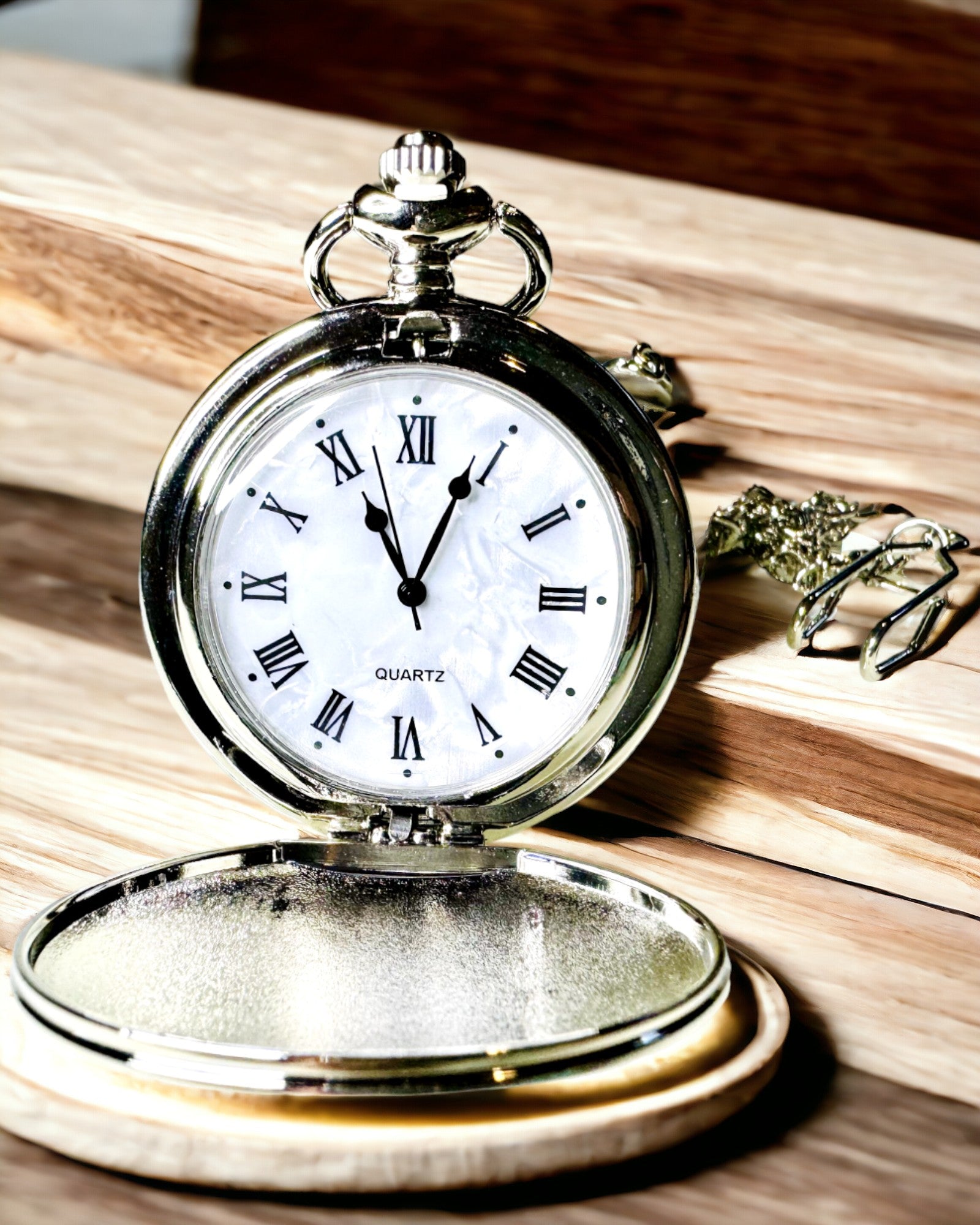 Klassisk Lommeur med Romertal og Kæde, Kvarts, Stålglans - sølvfarvet