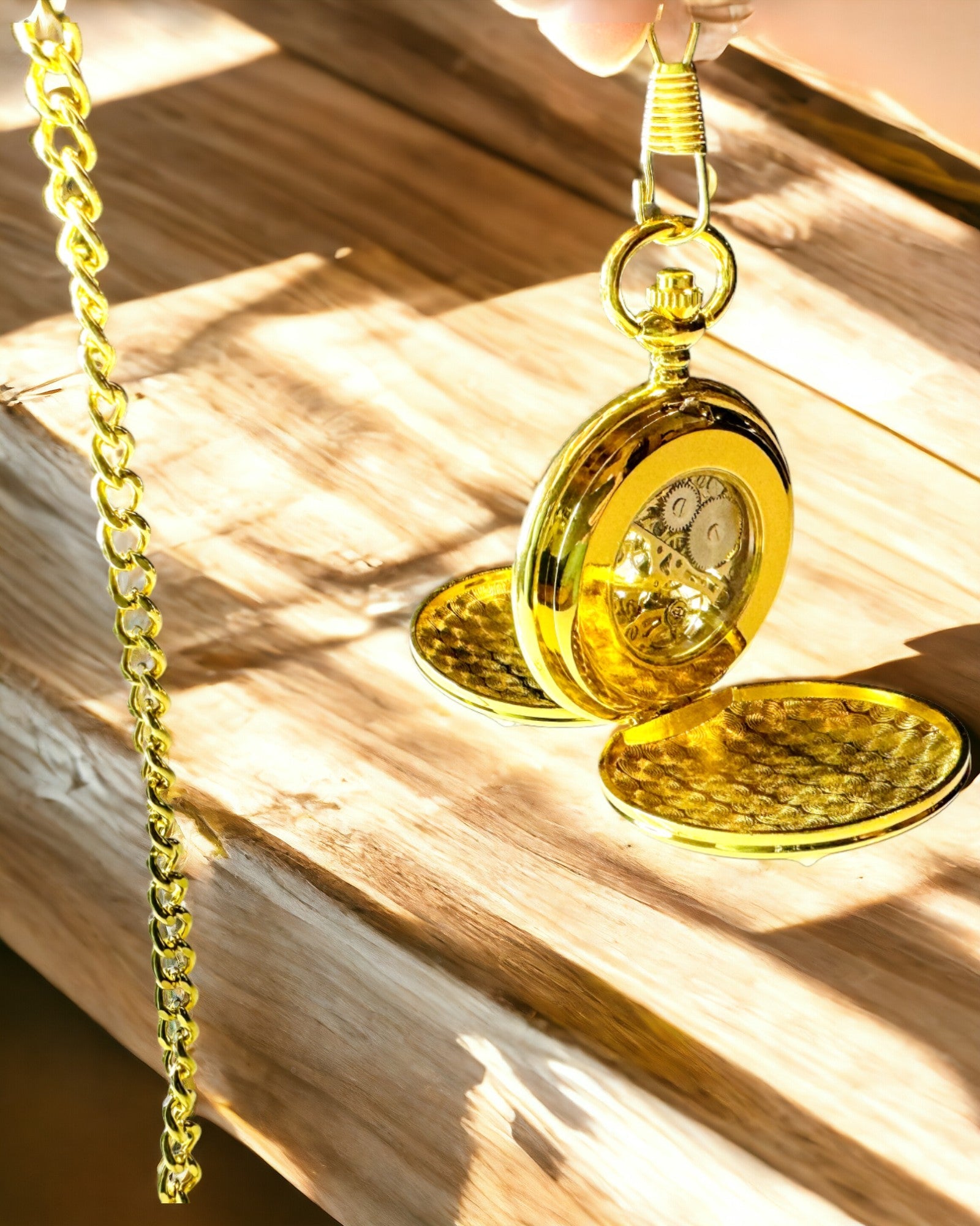 Klassisk Mekanisk Lommeur med Dobbelt Låg, Manuel, Guld Farve, med Gravering