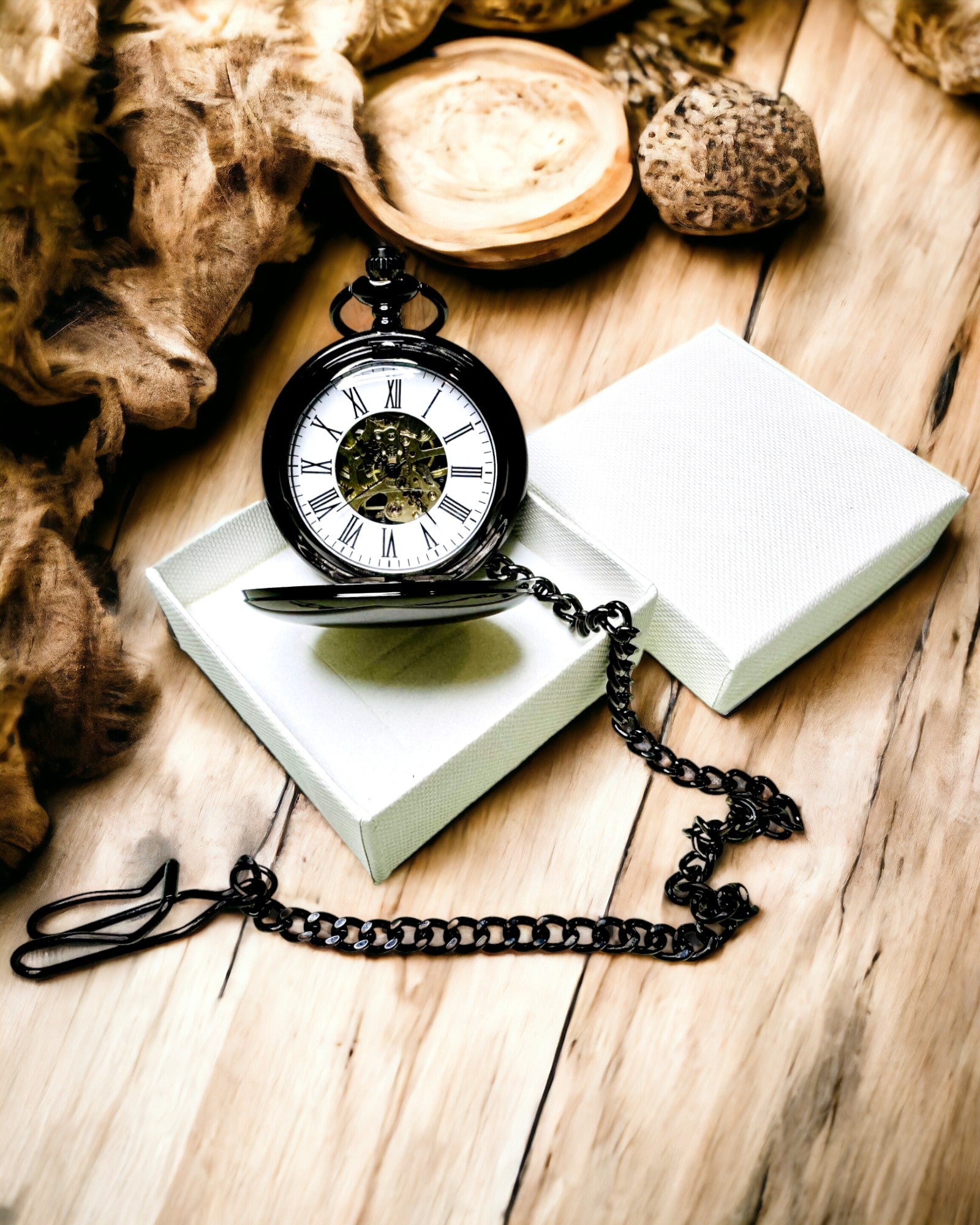 Klassisk Mekanisk Lommeur med Dobbelt Dæksel – Manuel, Sort, personalisering med gravering