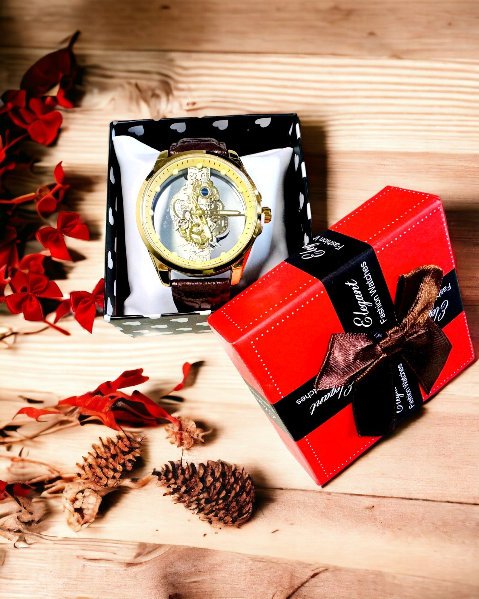 Herreur med Gennemsigtigt Urværk - Elegance og Præcision i Gylden Indfatning