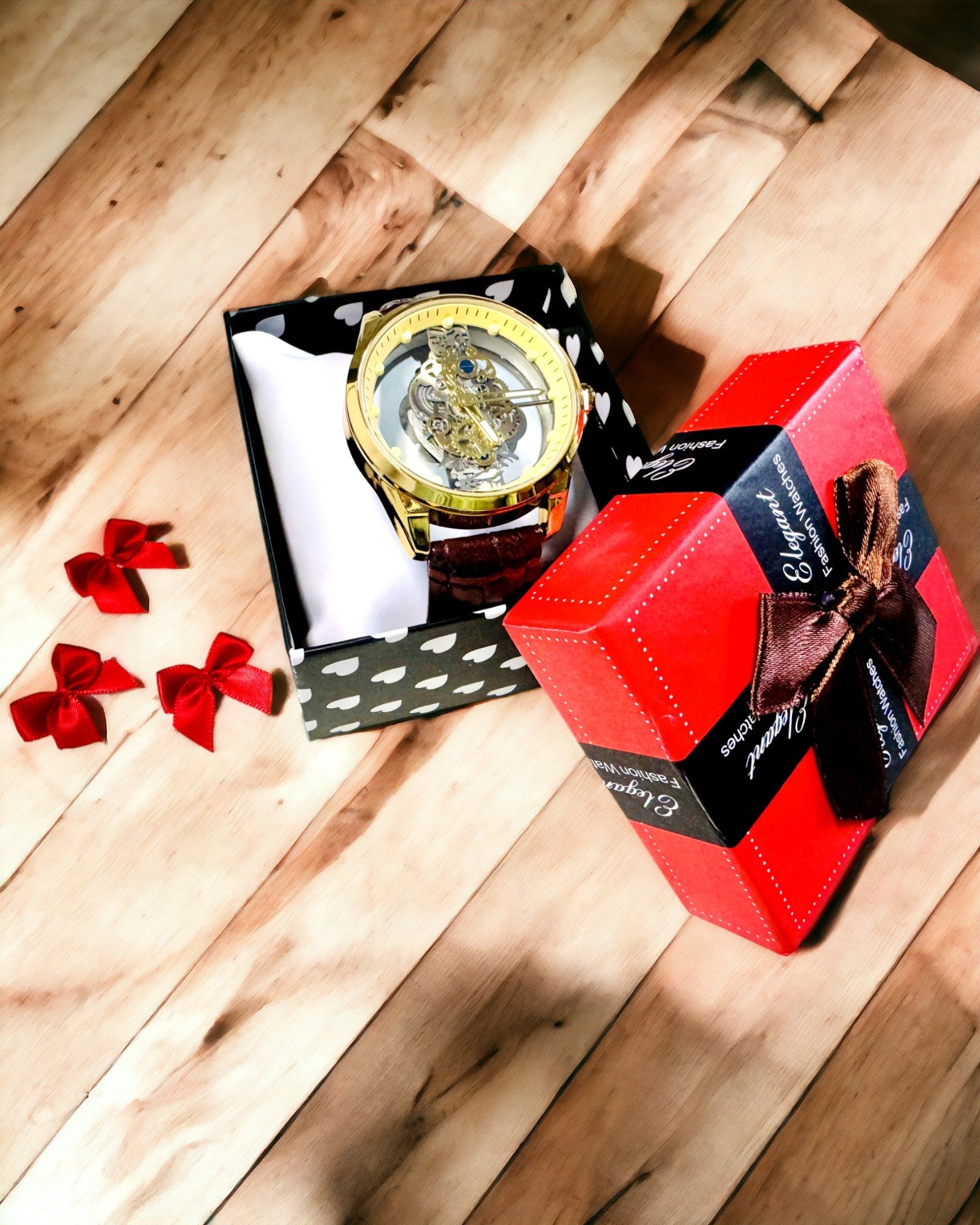 Herreur med Gennemsigtigt Urværk - Elegance og Præcision i Gylden Indfatning