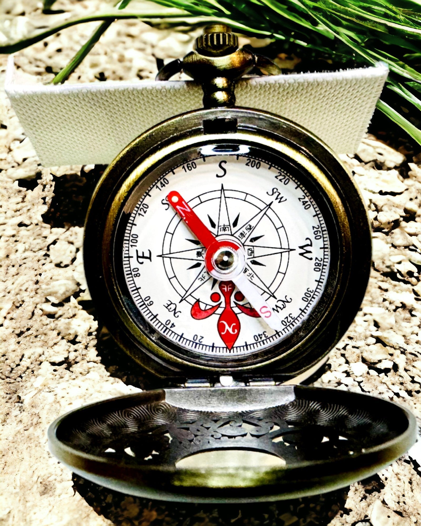 Vintage Navigationskompas med Filigranmønster – brun-guld farve