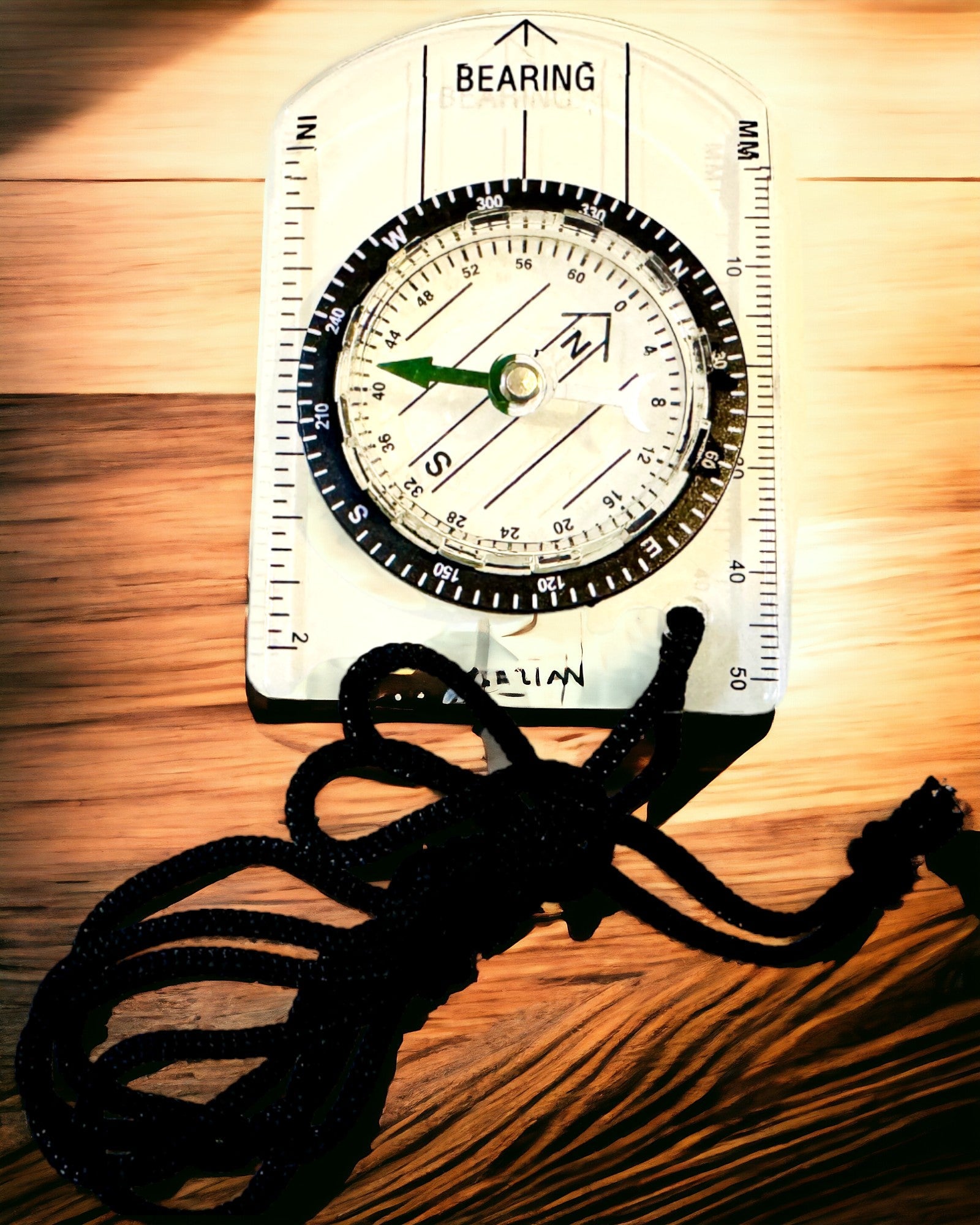 Turistkompas "Przewodnik Awanturnika" - Gennemsigtig, Mini Akryl med Hængesnor og Kortskala, med gravering