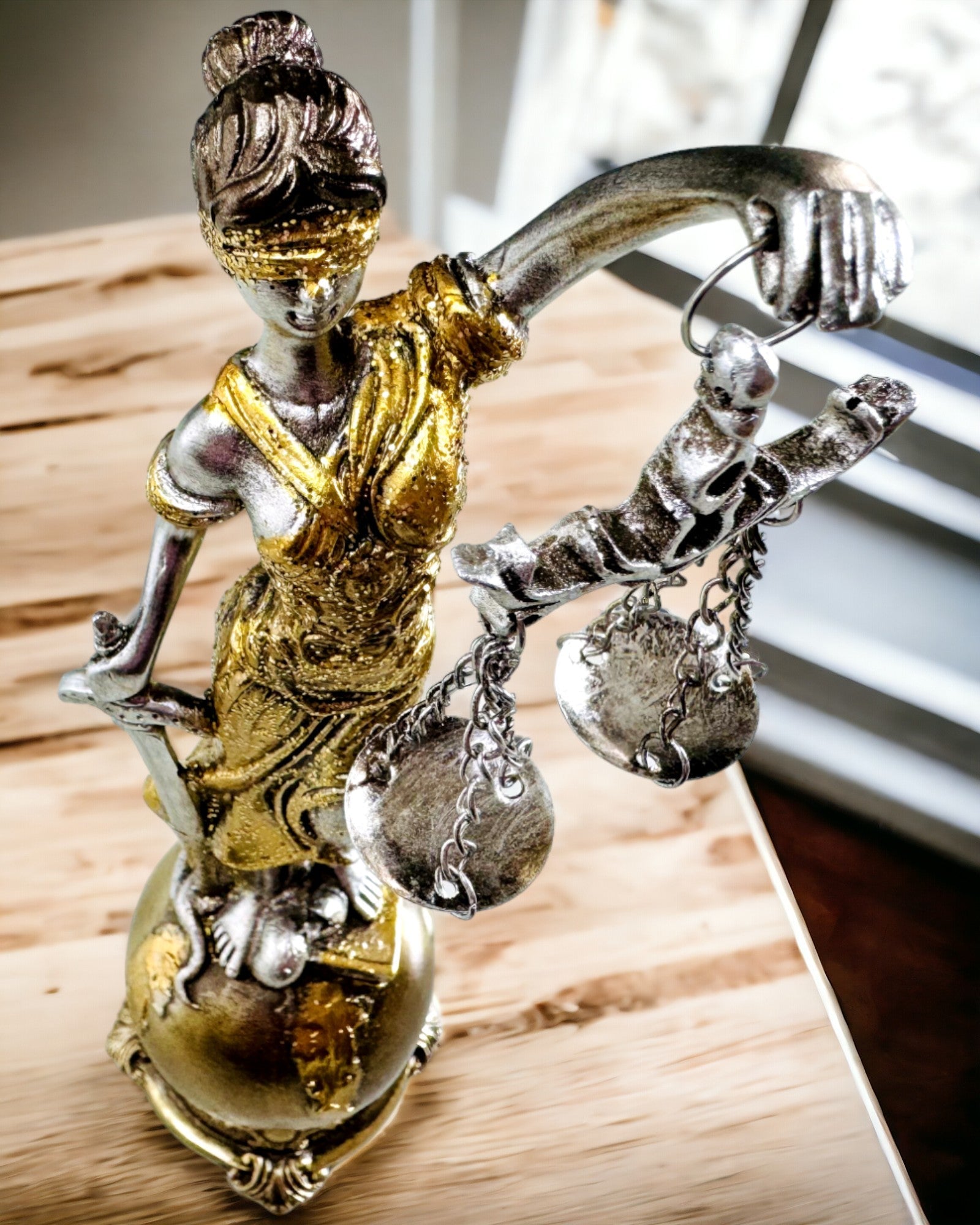 Statuette af Retfærdighedens Gudinde – Kunstnerisk Dekoration til Hylde, Håndværk af Harpiks, tilpasning med gravering