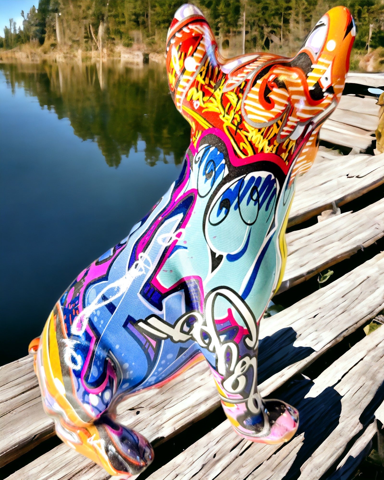 Håndlavet Fransk Bulldog Figur i Street Art Stil med Mulighed for Gravering