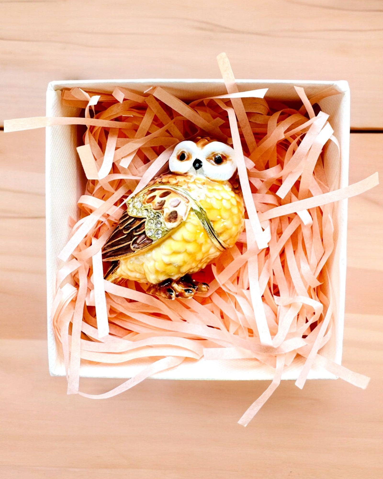 Charmerende Ugle med Krystaller - Smykkeskrin med mulighed for personlig gravering, gave