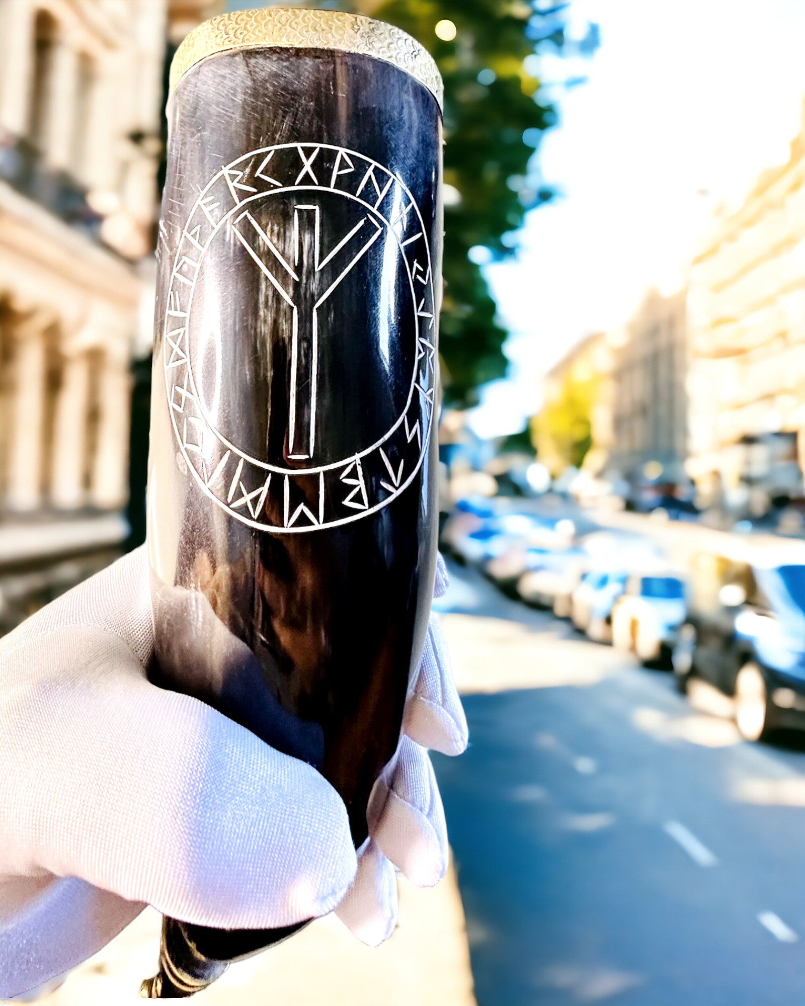 Hornkrus "Viking Valor" - Håndgraveret, Premium Kvalitet - 4 varianter at vælge imellem