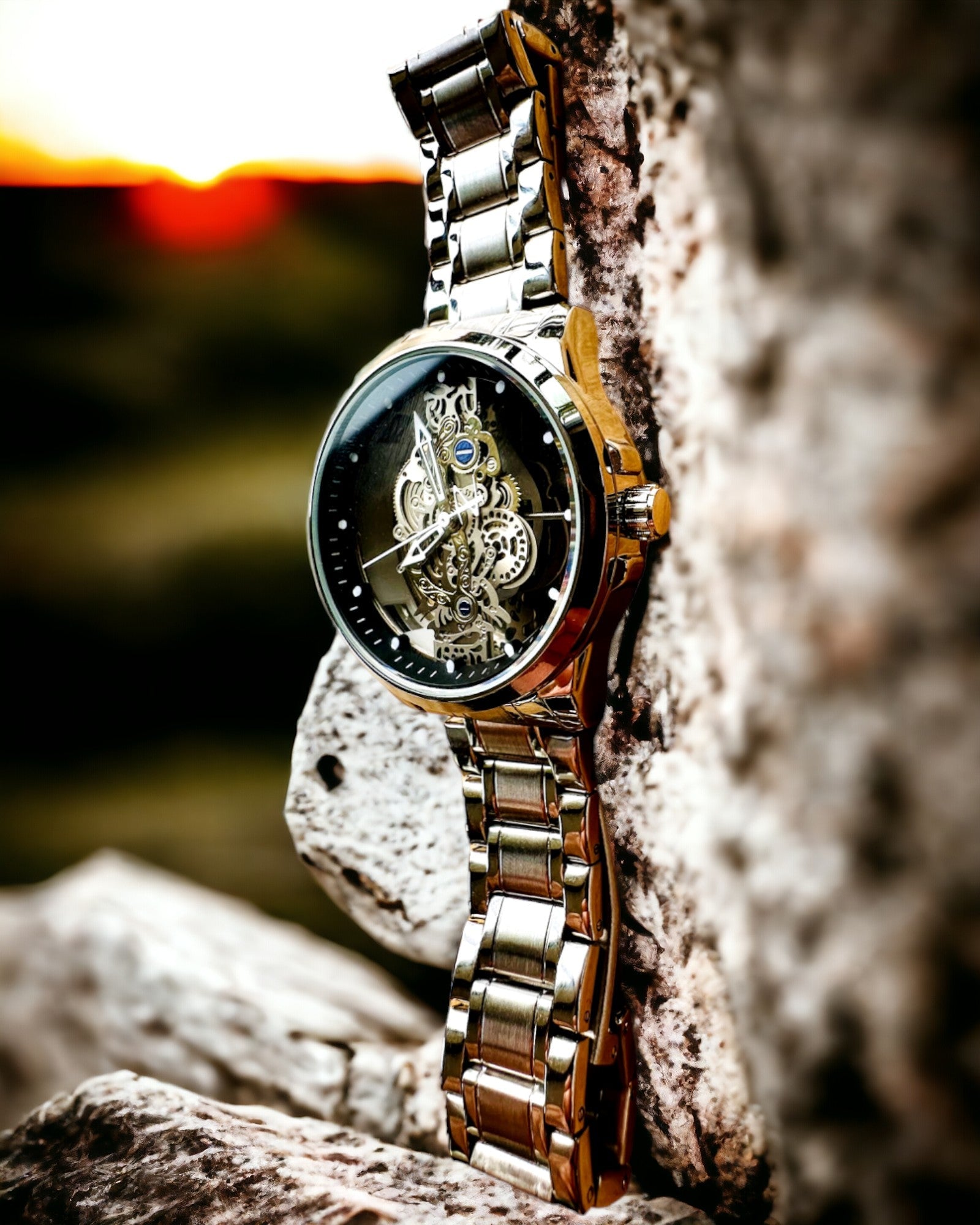 Elegant herreur KIMSDUN Prestige Transparent Mekanisme og Sportslig Elegance, mulighed for personlig gravering