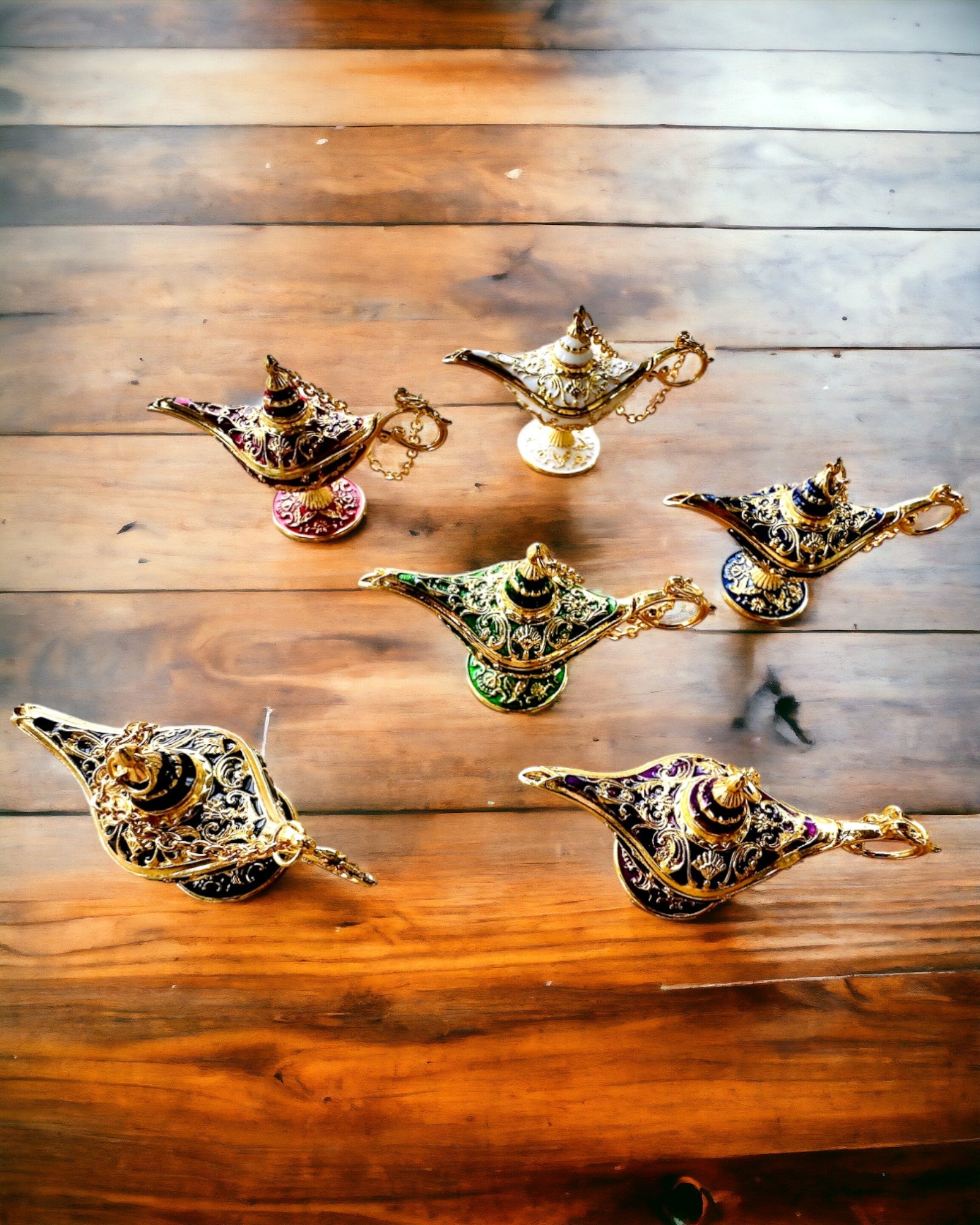 Lille 4 cm Magisk Aladdins Lampe, nøglering, 6 farvevarianter - Fortryllede Minder, personalisering med gravering