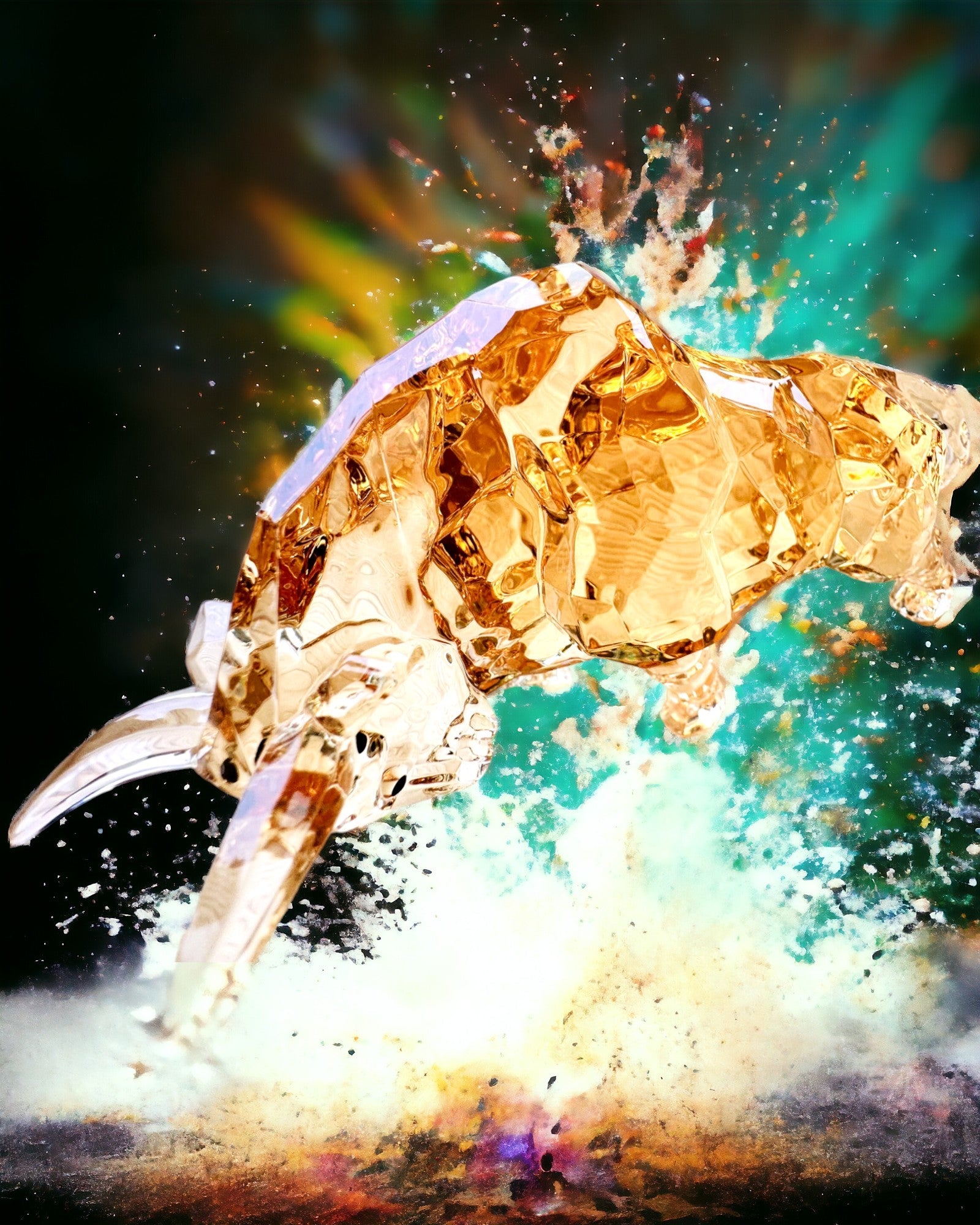 Statue "Złoty Byk" af harpiks, gennemsigtigt design, mulighed for personalisering