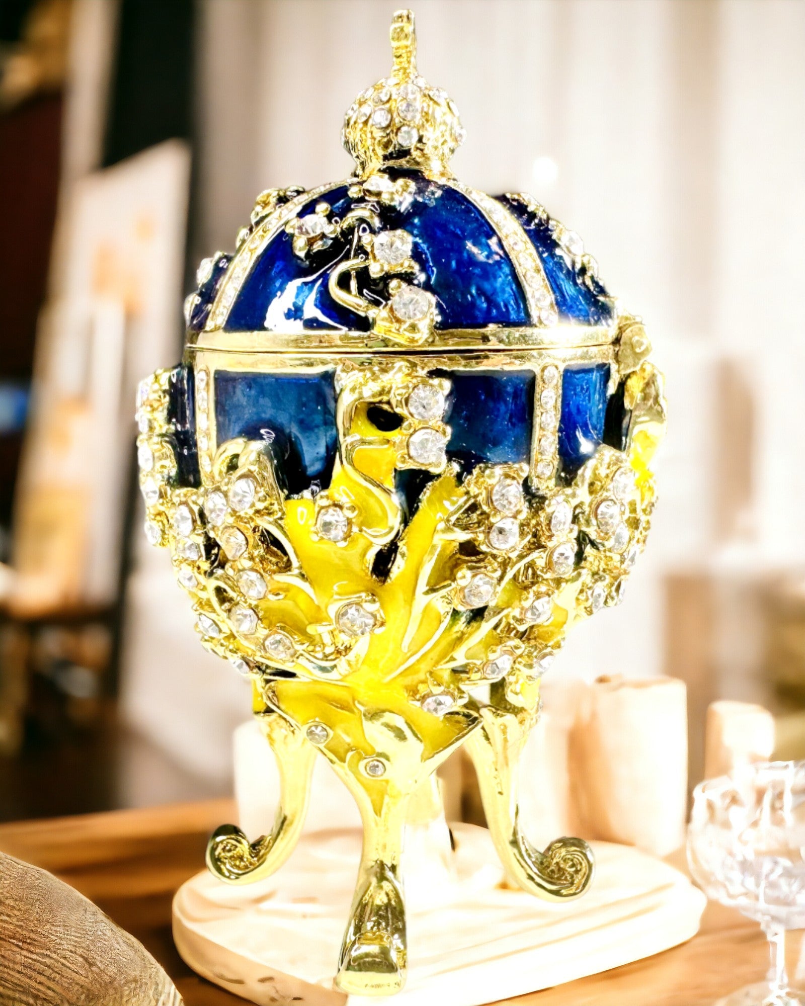 Smykkeskrin 'Kejsers Æg' Faberge – Vintage Stil, Dekorativ Beholder til Tilbehør