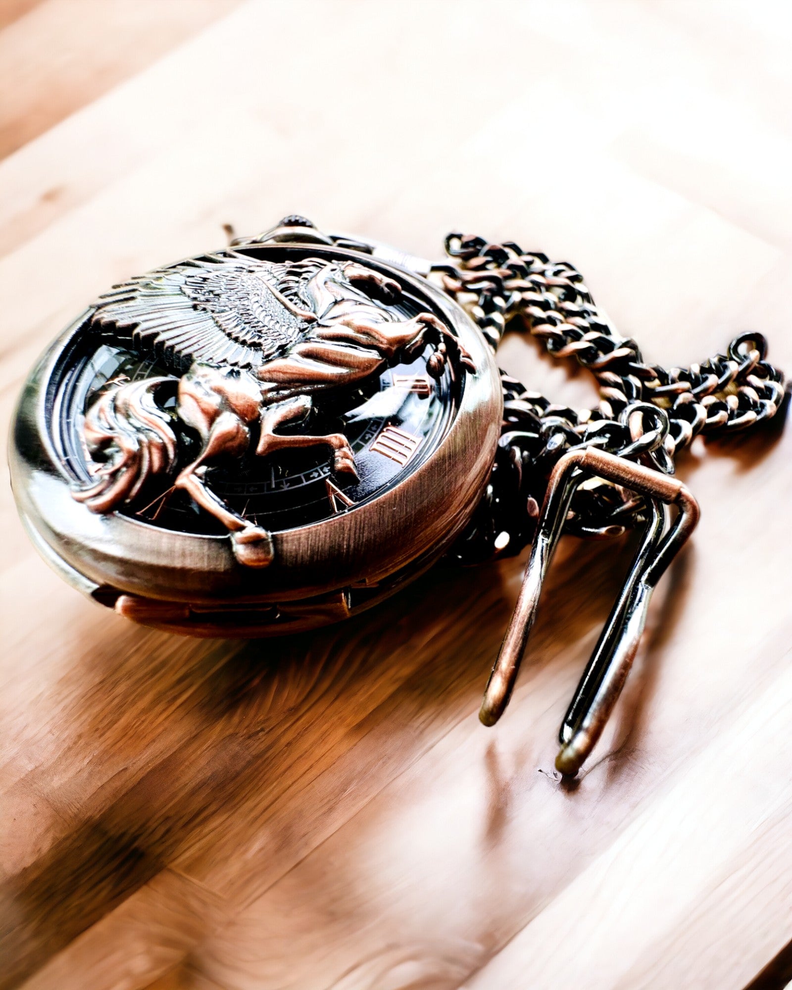 Lommeur "Equus Tempus" - Farve: Brun, Rosaguld med Hestemotiv, mulighed for personlig gravering