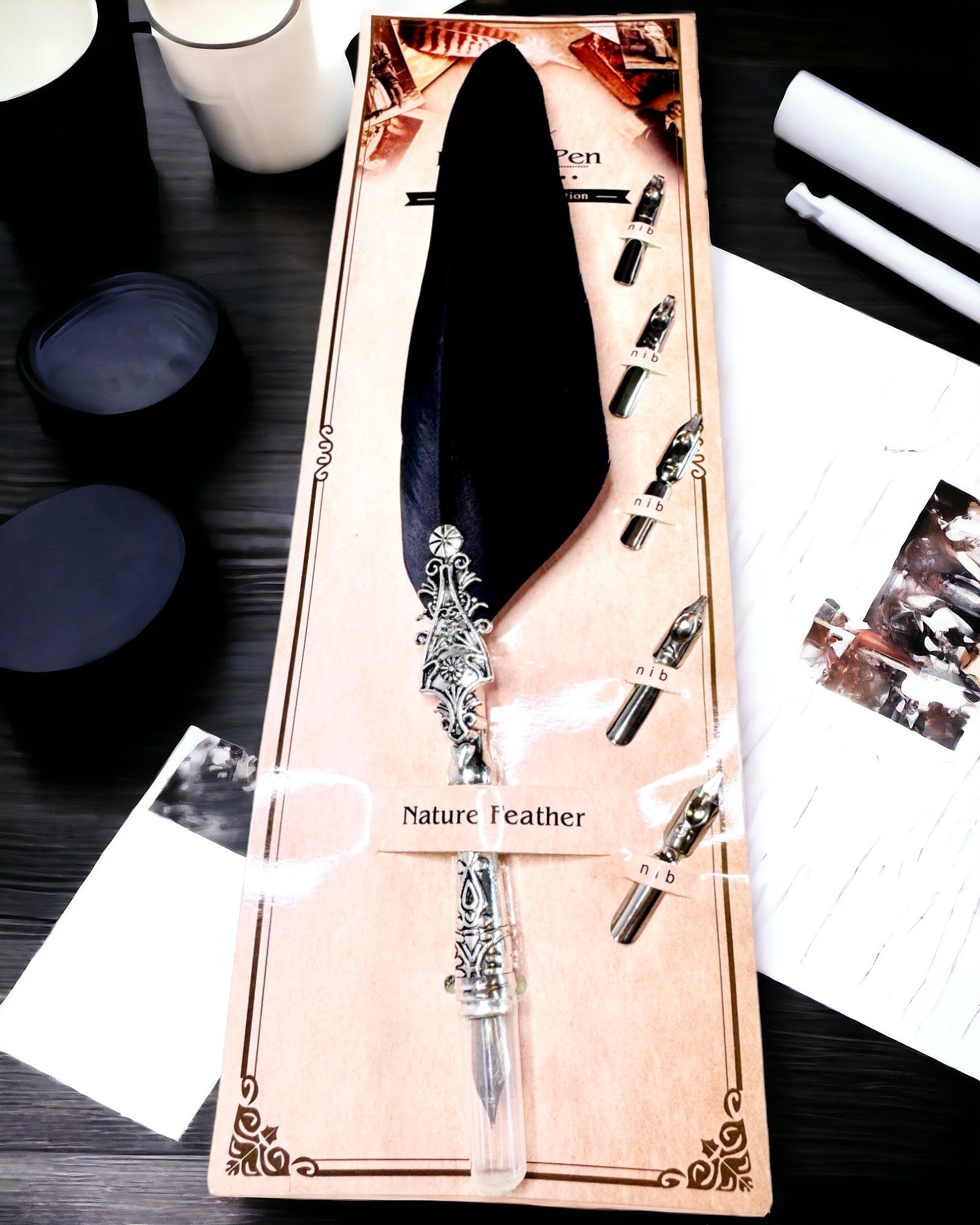 Vintage kalligrafipenne med naturlig gåsefjer – den ideelle gave til Mors Dag eller Lærerens Dag. Gravering