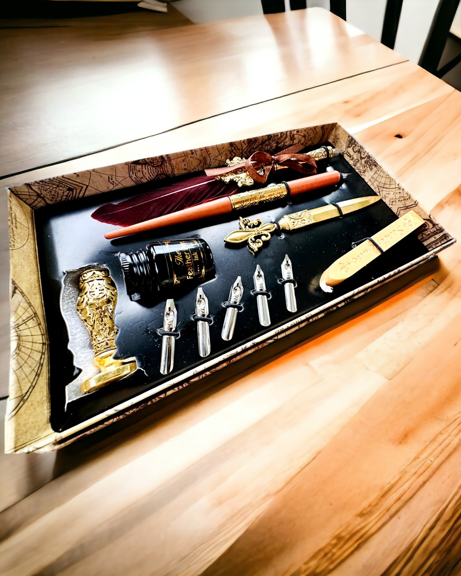 Eksklusivt Kalligrafisæt, dyppefyldepen og blæksæt, personliggørelse med gravering