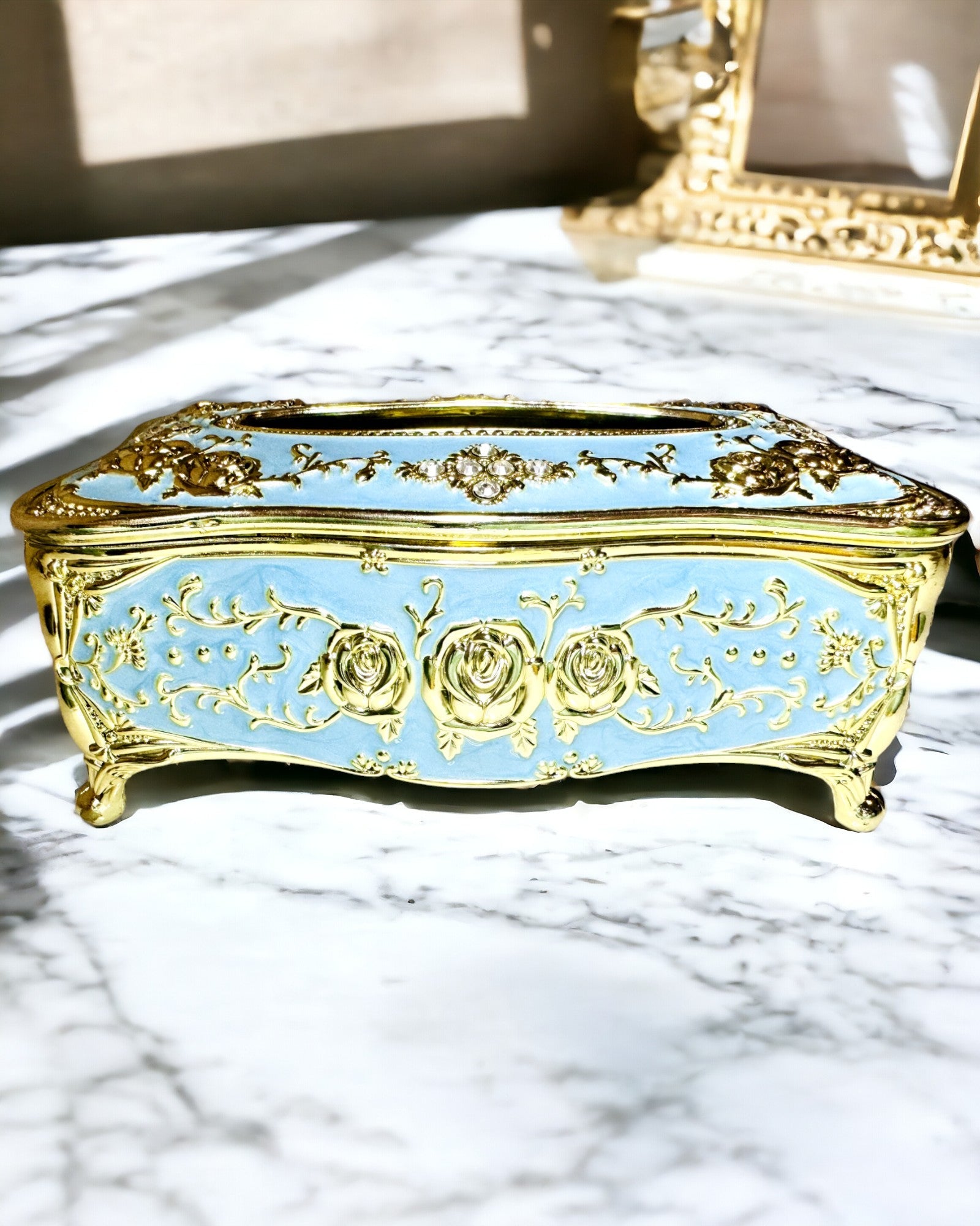 Luksusæske til Servietter med Præget Rosenmønster og Elegante Håndtag