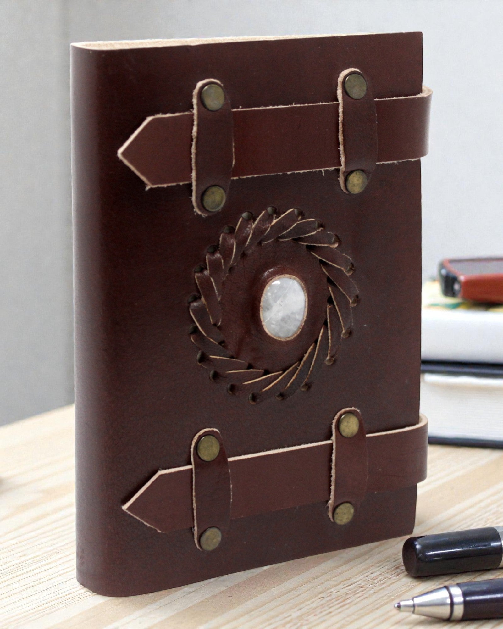 Lædernotesbog Månesten Luna-bælte – 15 × 10 cm