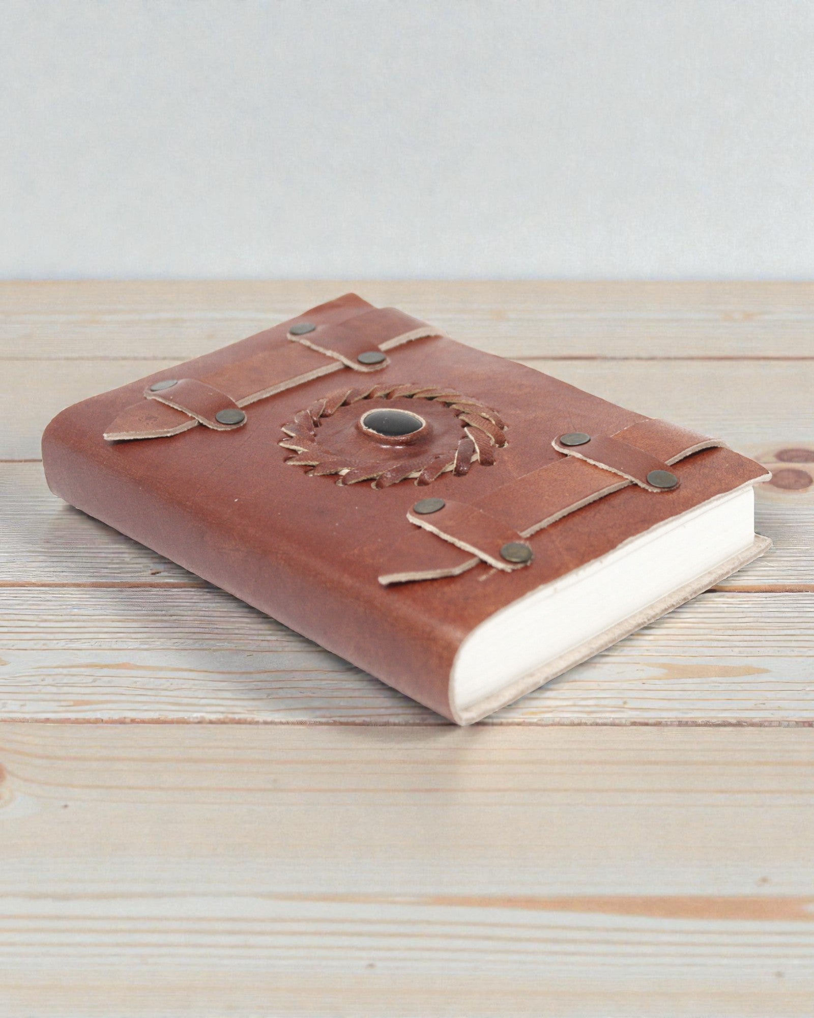 Lædernotatbog Sort Onyks med Remme – 15x10 cm