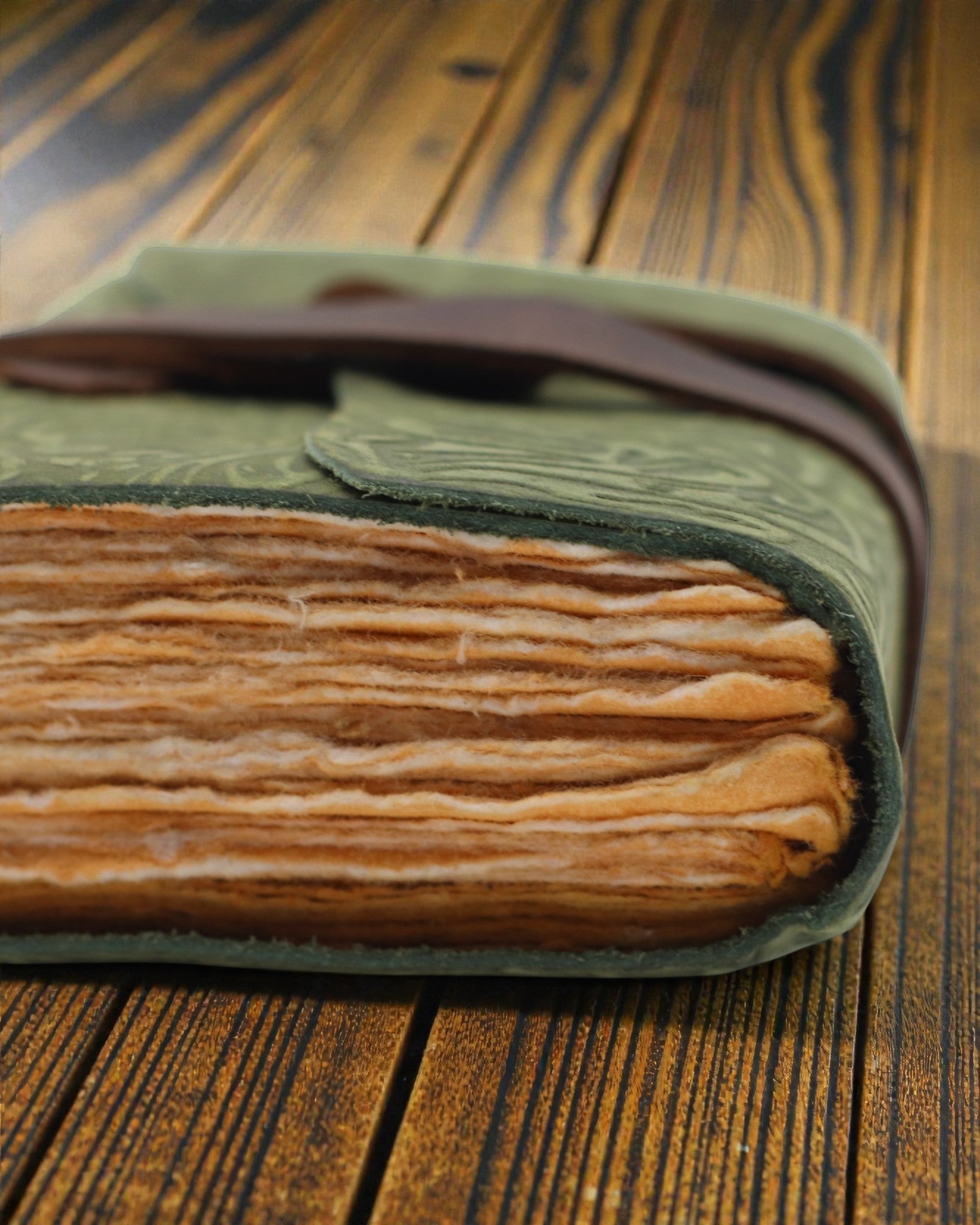 Green Maze Vintage – lædernotatbog med kunstigt ældede ark 12,7 × 8,9 cm