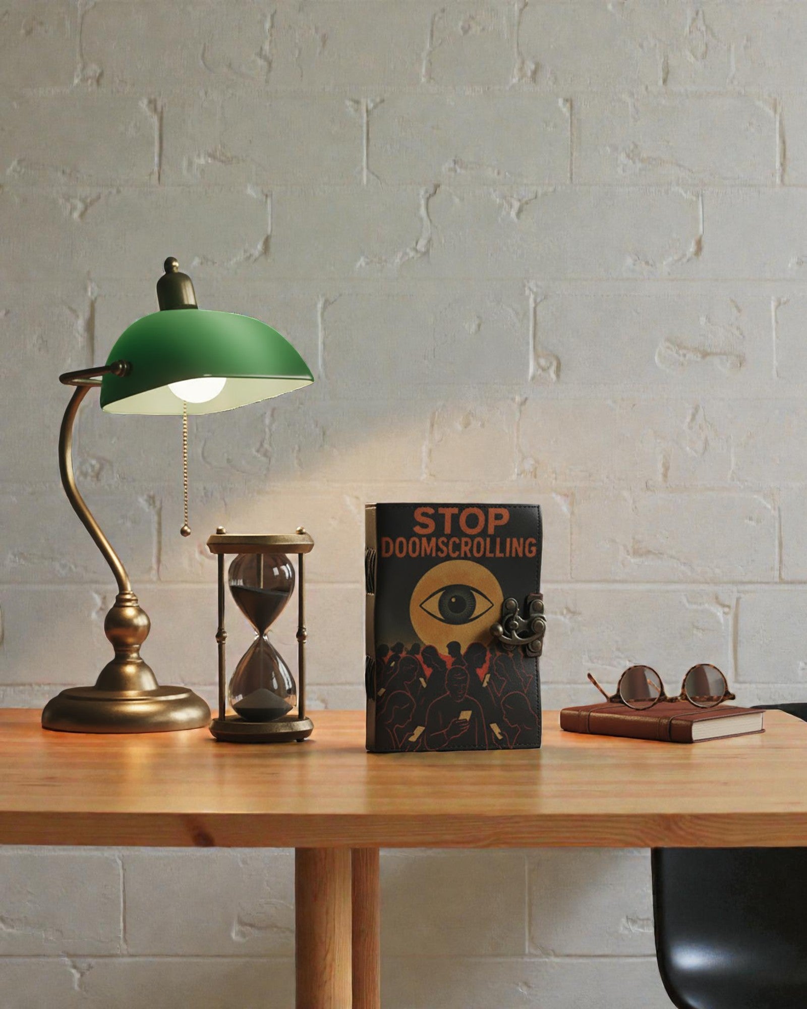 Lædernotatbog med tryk – Hold op med at doomscrolle (17,8 × 12,7 cm)