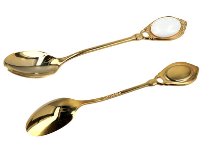 Sæt med 6 teskeer belagt med 24K guld, hvide øjne CARMANI, med mulighed for personlig gravering - elegant gave til enhver anledning, mål 13 cm