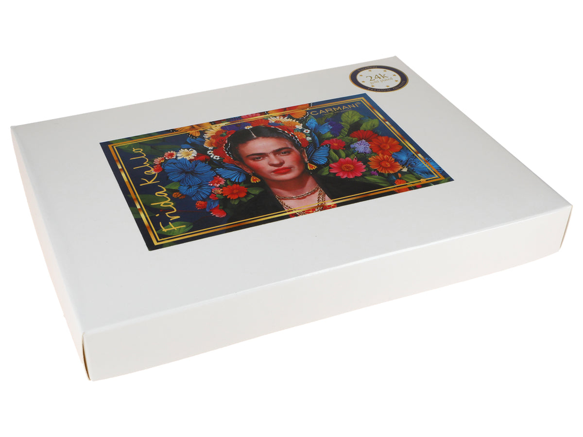 Sæt med 6 skeer belagt med 24K guld med F. Kahlo-motiv, mulighed for personlig gravering - elegant bestik som gave, 13 cm, CARMANI
