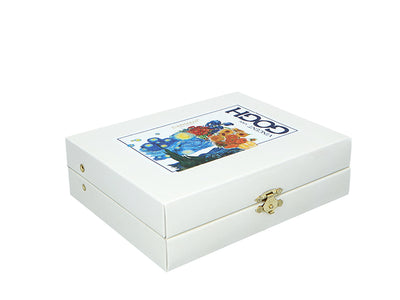 Sæt med 6 skeer belagt med 24K guld og 1 sukkerske - V. van Gogh, mix, mulighed for personlig gravering, elegant gaveæske, mål 13 cm