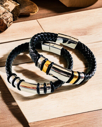 Moderne Hip Hop Armbånd til Mænd med Personlig Gravering og Magnetisk Lukning – Vælg Stil med Sølv- eller Gulddetaljer, 22cm PU Læder