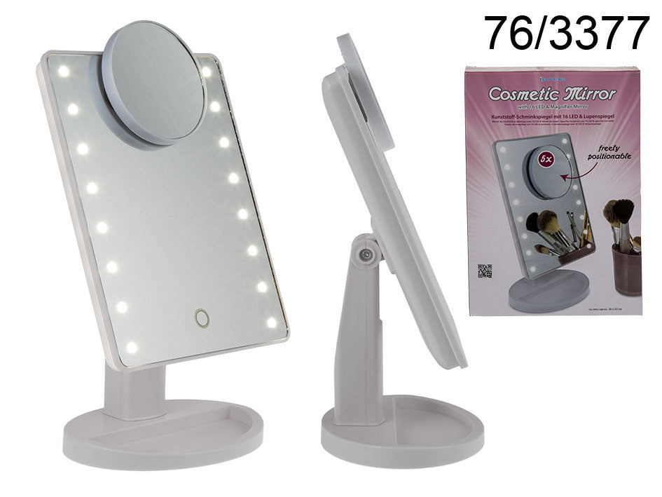LED-kosmetikspejl med belysning og 5x forstørrelse, mulighed for personlig gravering
